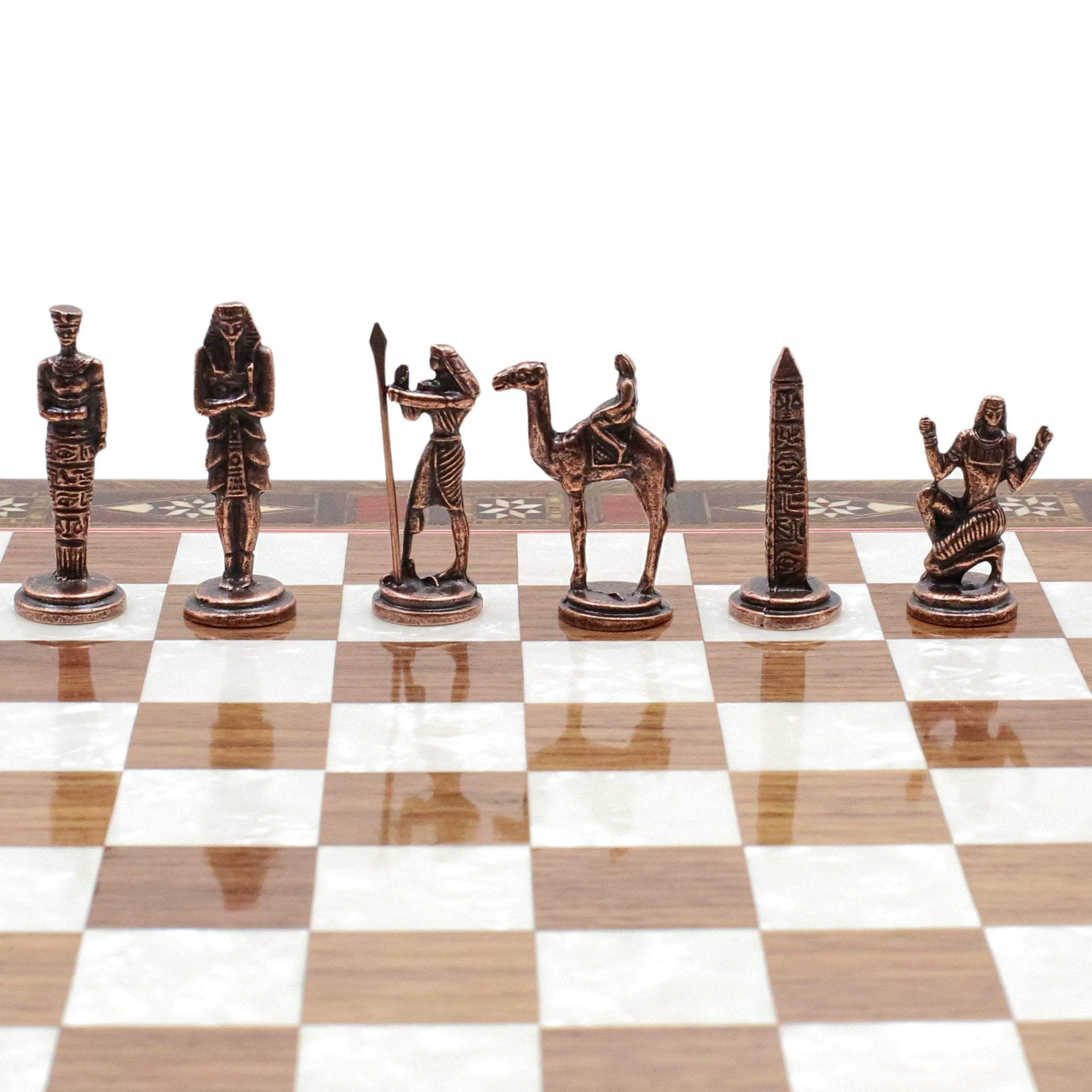 Handmade Inlay Chess Set with Drawer Storage 30 CM (12") - Die Cast Metal Pieces | Vintage Egyptian Cleopatra - Cooper Chess