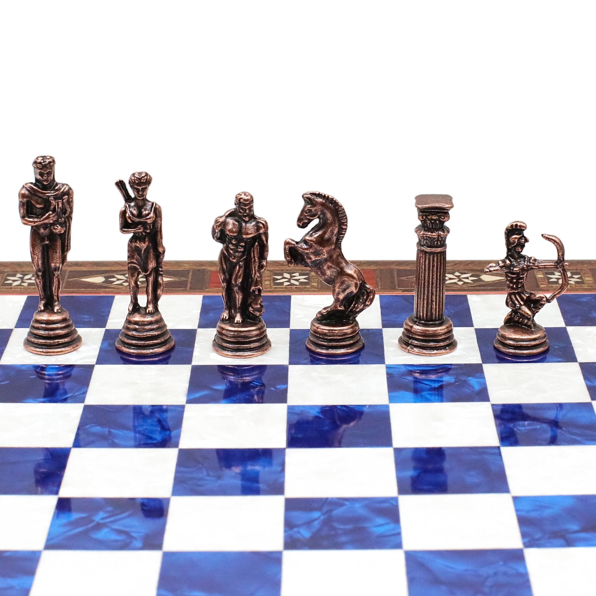 Handmade Inlay Chess Set with Drawer Storage 30 CM (12") - Die Cast Metal Pieces | Vintage Mythology Archer - Cooper Chess