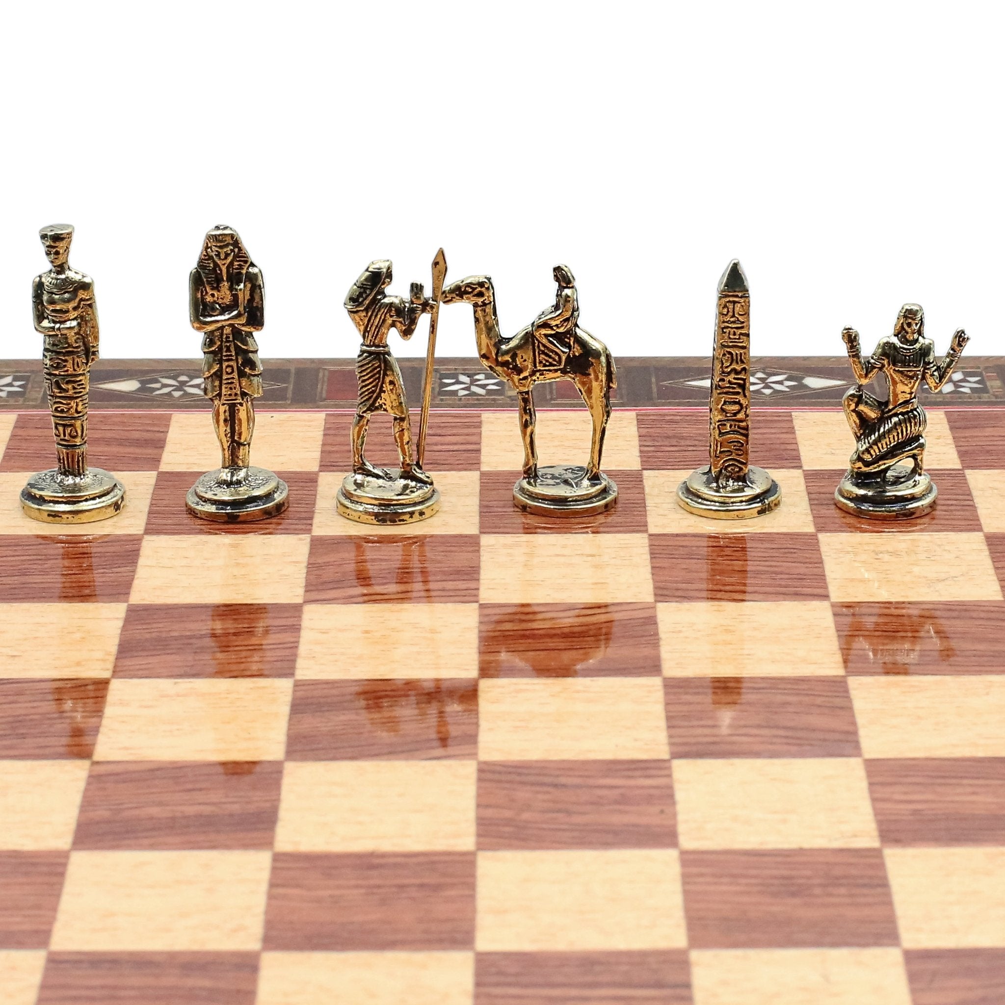 Handmade Inlay Chess Set with Drawer Storage 30 CM (12") - Die Cast Metal Pieces | Egyptian Cleopatra - Cooper Chess