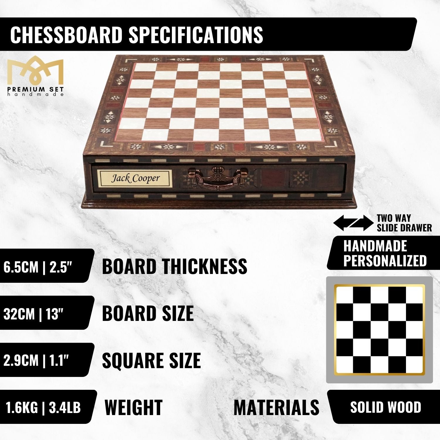 Handmade Inlay Chess Set with Drawer Storage 30 CM (12") - Die Cast Metal Pieces | Medieval British Army - Cooper Chess