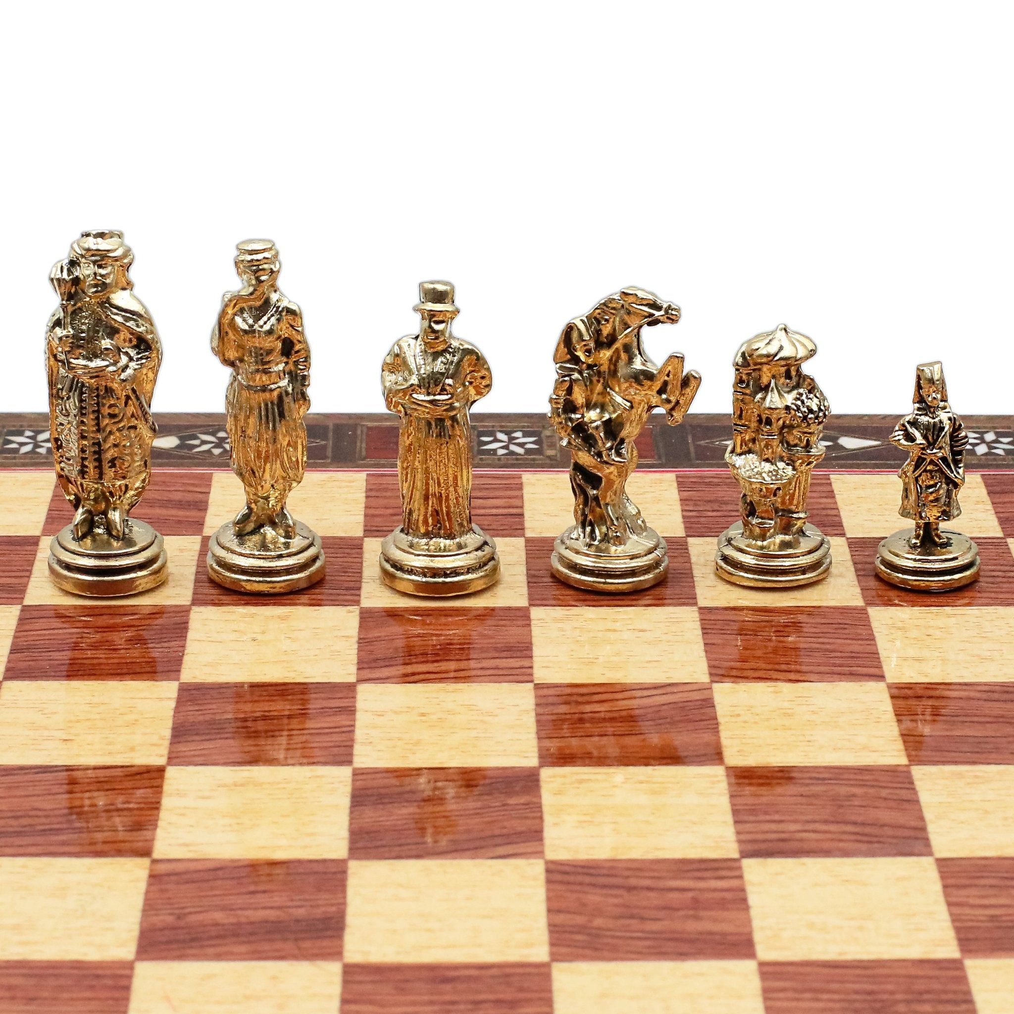 Handmade Inlay Chess Set with Drawer Storage 30 CM (12") - Die Cast Metal Pieces | Ottoman Empire - Cooper Chess
