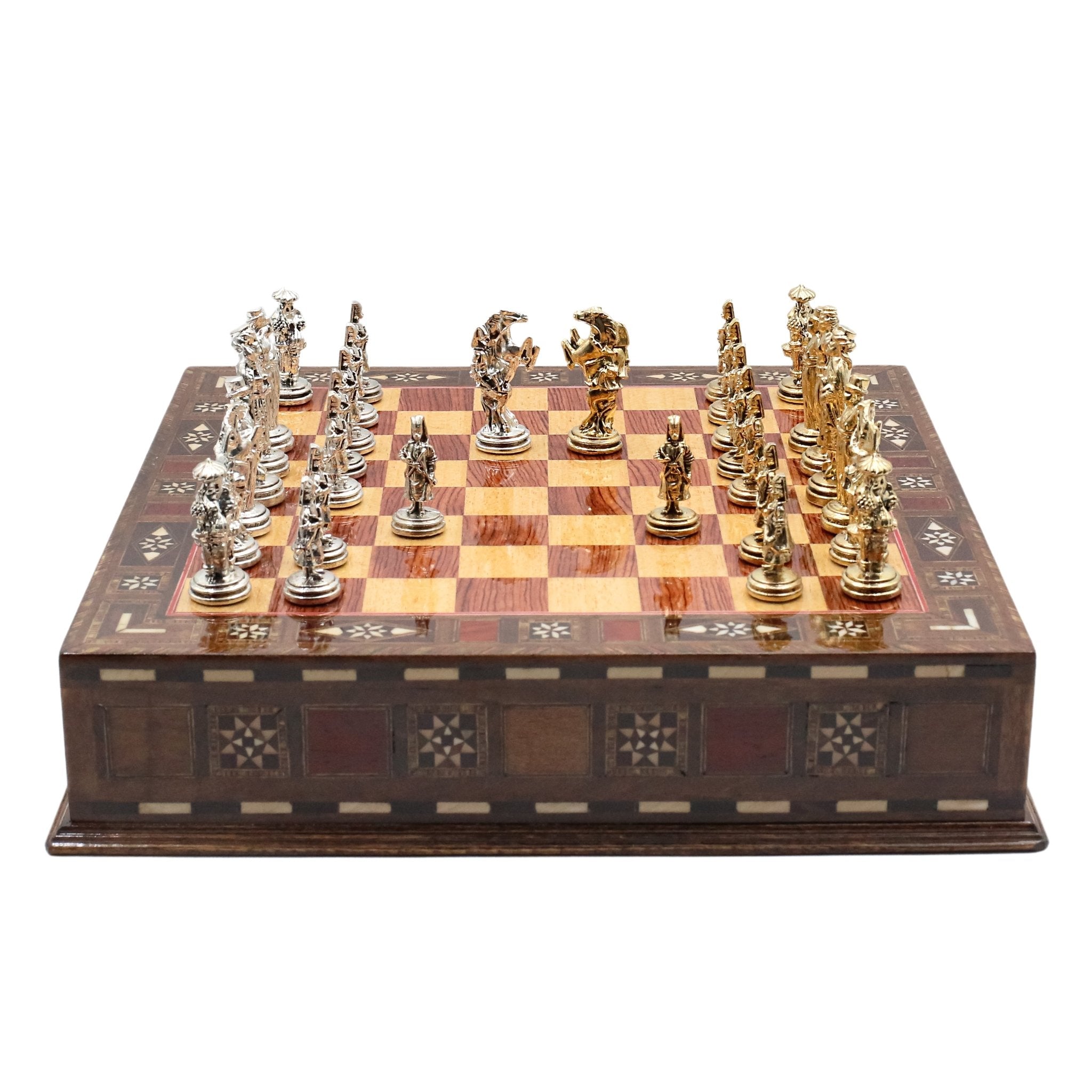 Handmade Inlay Chess Set with Drawer Storage 30 CM (12") - Die Cast Metal Pieces | Ottoman Empire - Cooper Chess