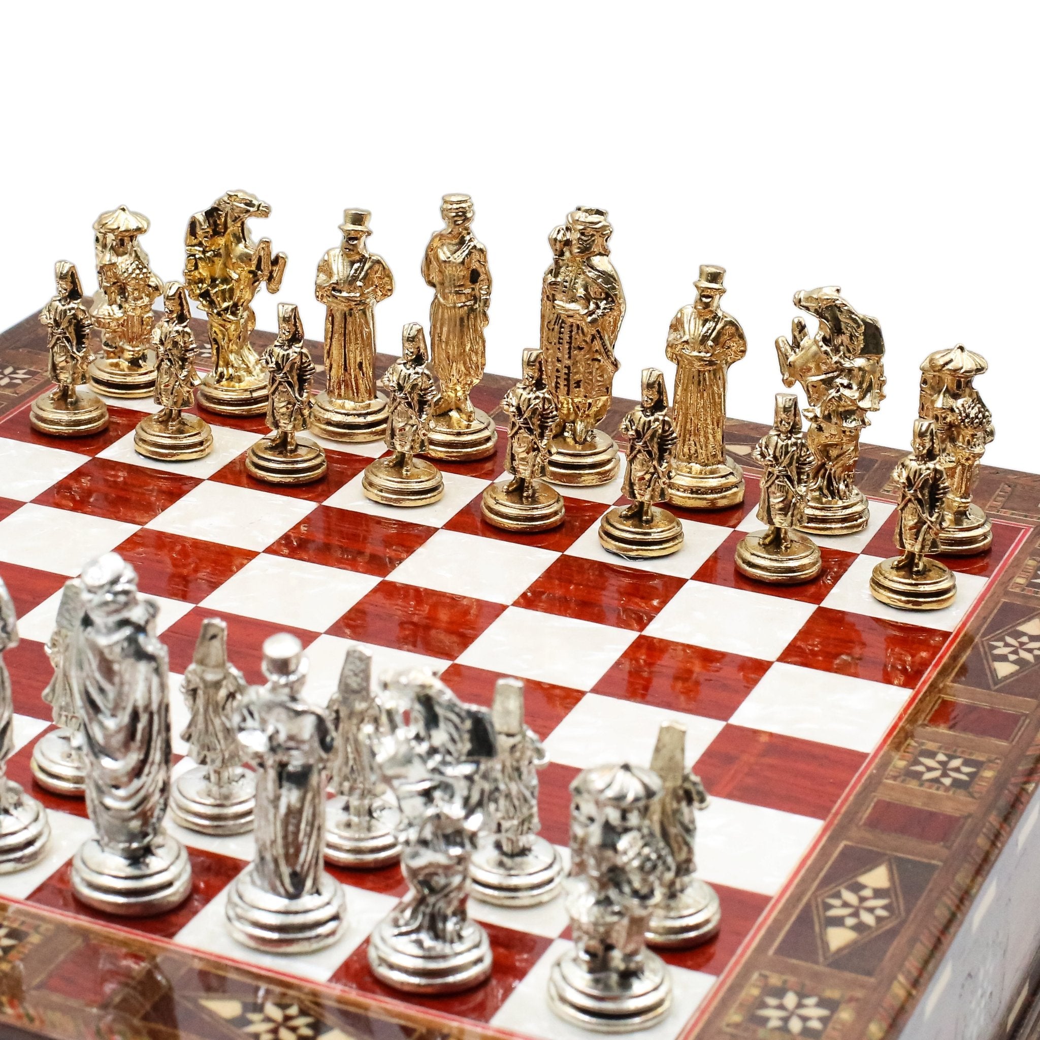 Handmade Inlay Chess Set with Drawer Storage 30 CM (12") - Die Cast Metal Pieces | Ottoman Empire - Cooper Chess