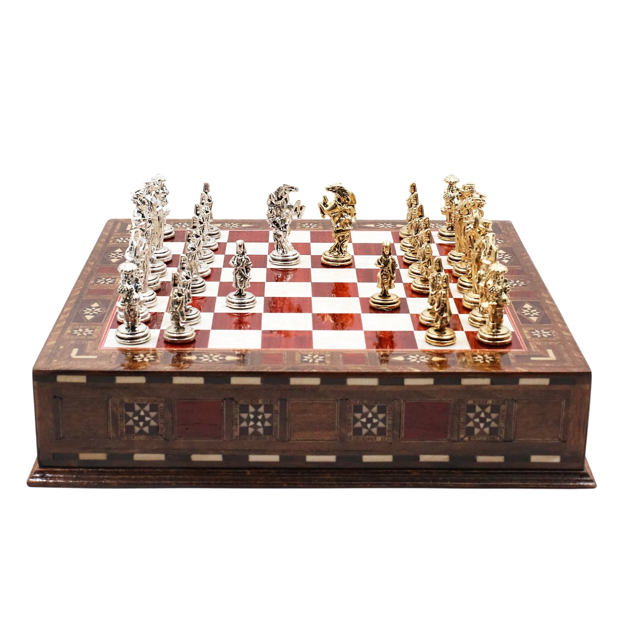 Handmade Inlay Chess Set with Drawer Storage 30 CM (12") - Die Cast Metal Pieces | Ottoman Empire - Cooper Chess
