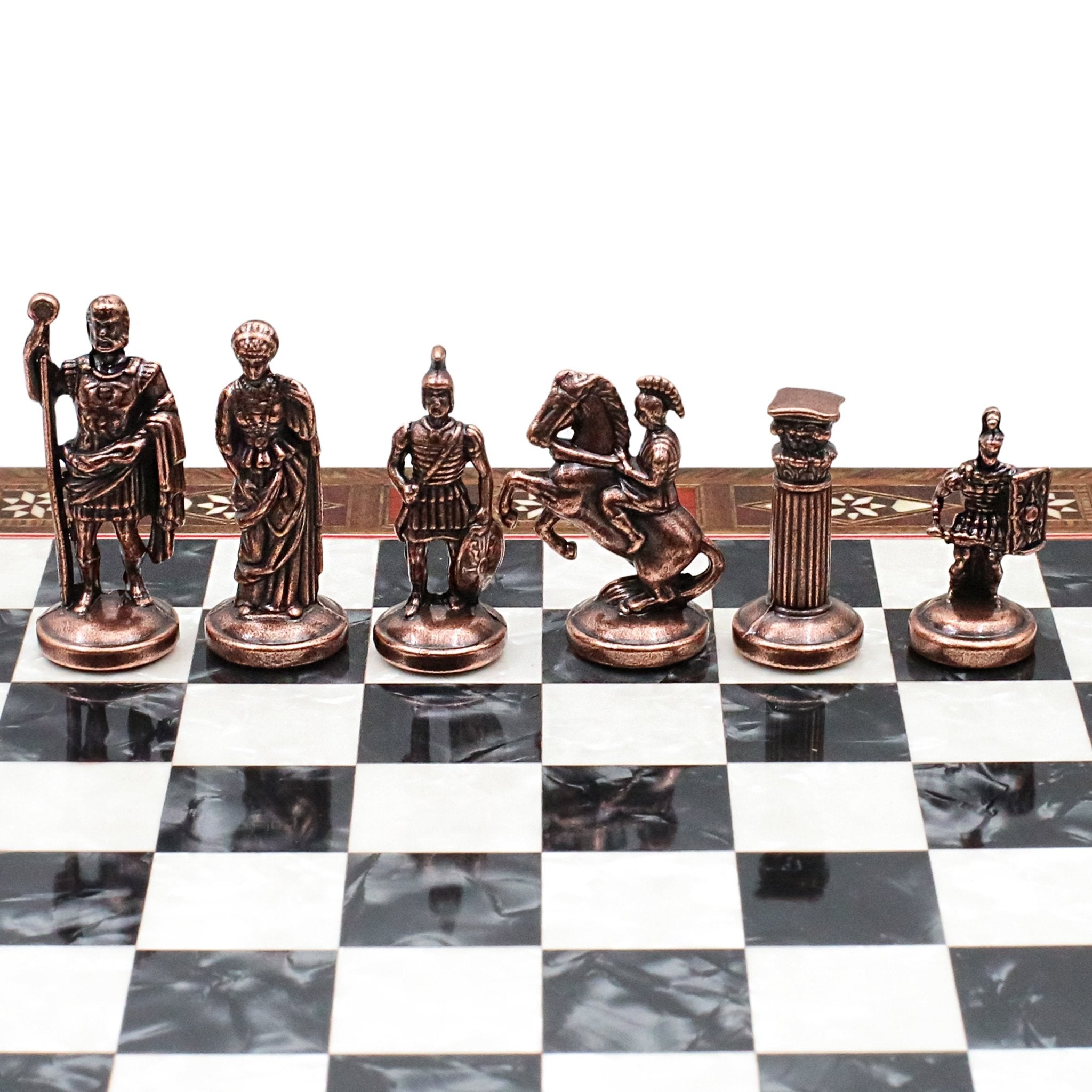 Handmade Inlay Chess Set with Drawer Storage 30 CM (12") - Die Cast Metal Pieces | Vintage Roman Empire - Cooper Chess