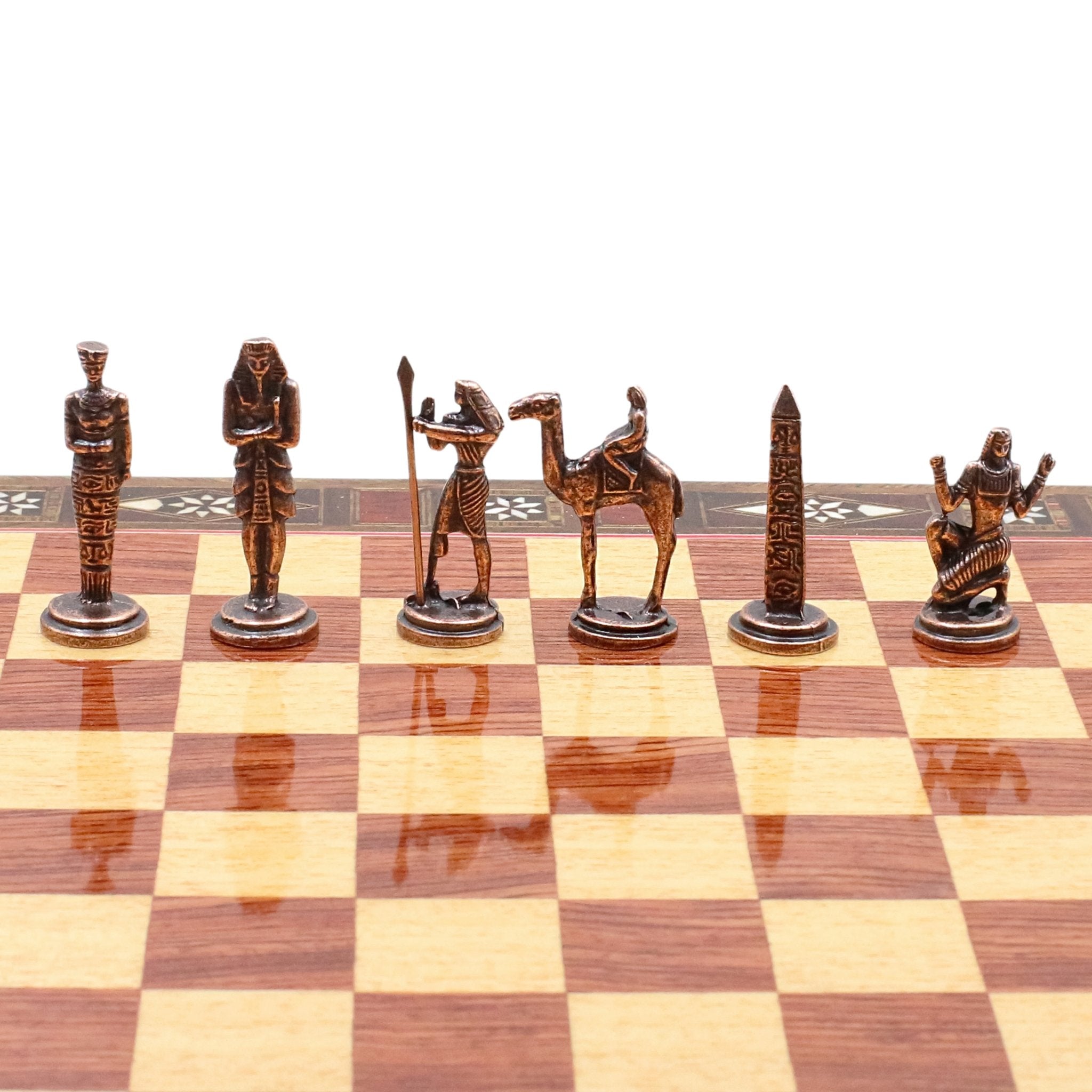 Handmade Inlay Chess Set with Drawer Storage 30 CM (12") - Die Cast Metal Pieces | Vintage Egyptian Cleopatra - Cooper Chess
