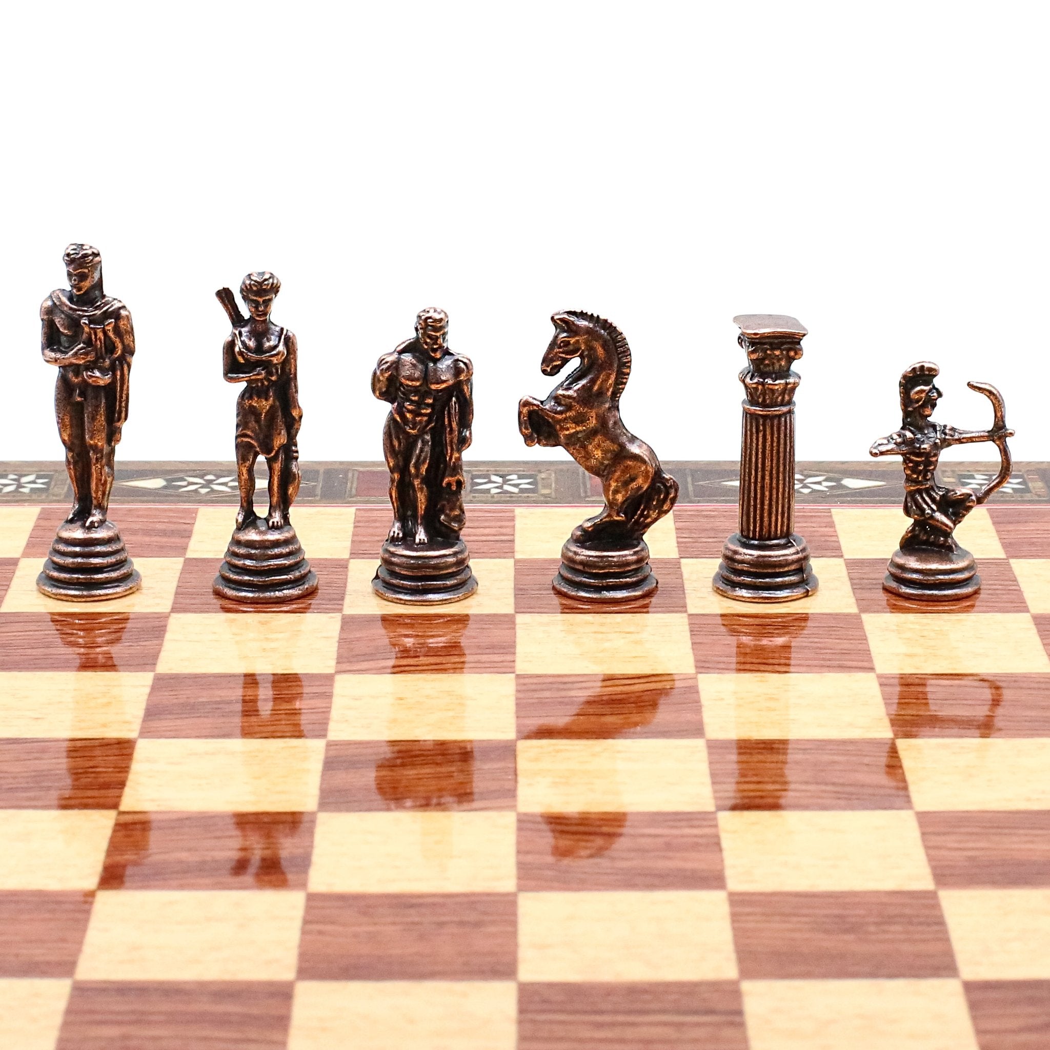 Handmade Inlay Chess Set with Drawer Storage 30 CM (12") - Die Cast Metal Pieces | Vintage Mythology Archer - Cooper Chess