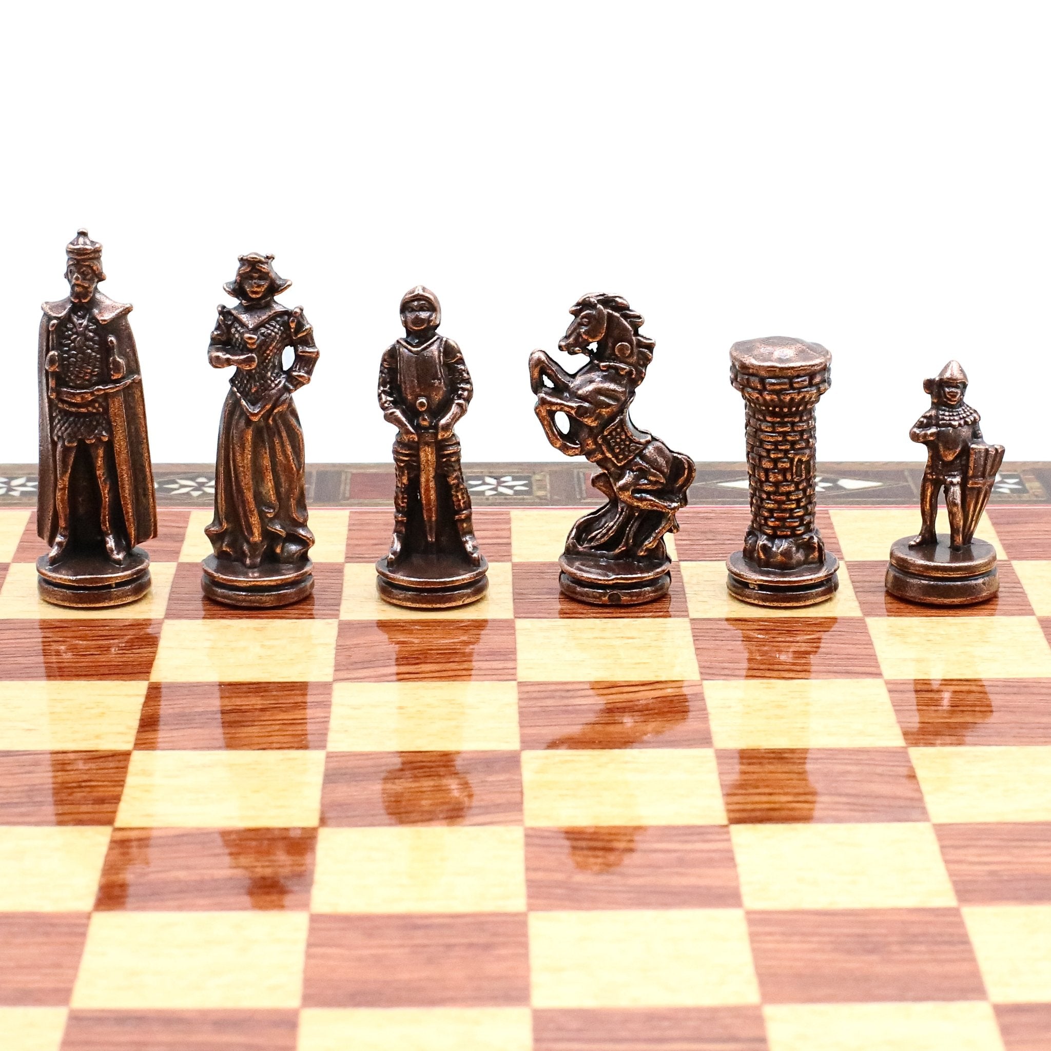 Handmade Inlay Chess Set with Drawer Storage 30 CM (12") - Die Cast Metal Pieces | Vintage Medieval British Army - Cooper Chess