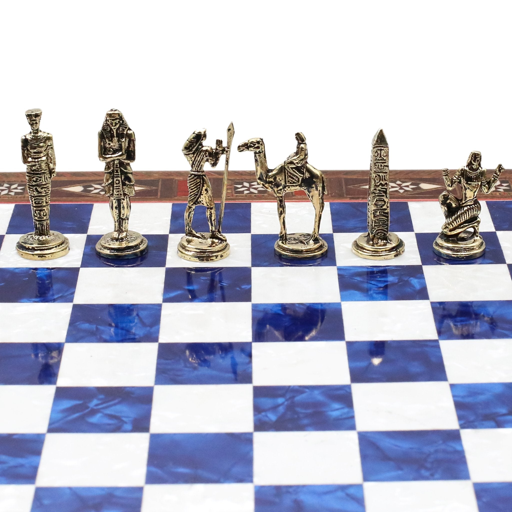 Handmade Inlay Chess Set with Drawer Storage 30 CM (12") - Die Cast Metal Pieces | Egyptian Cleopatra - Cooper Chess