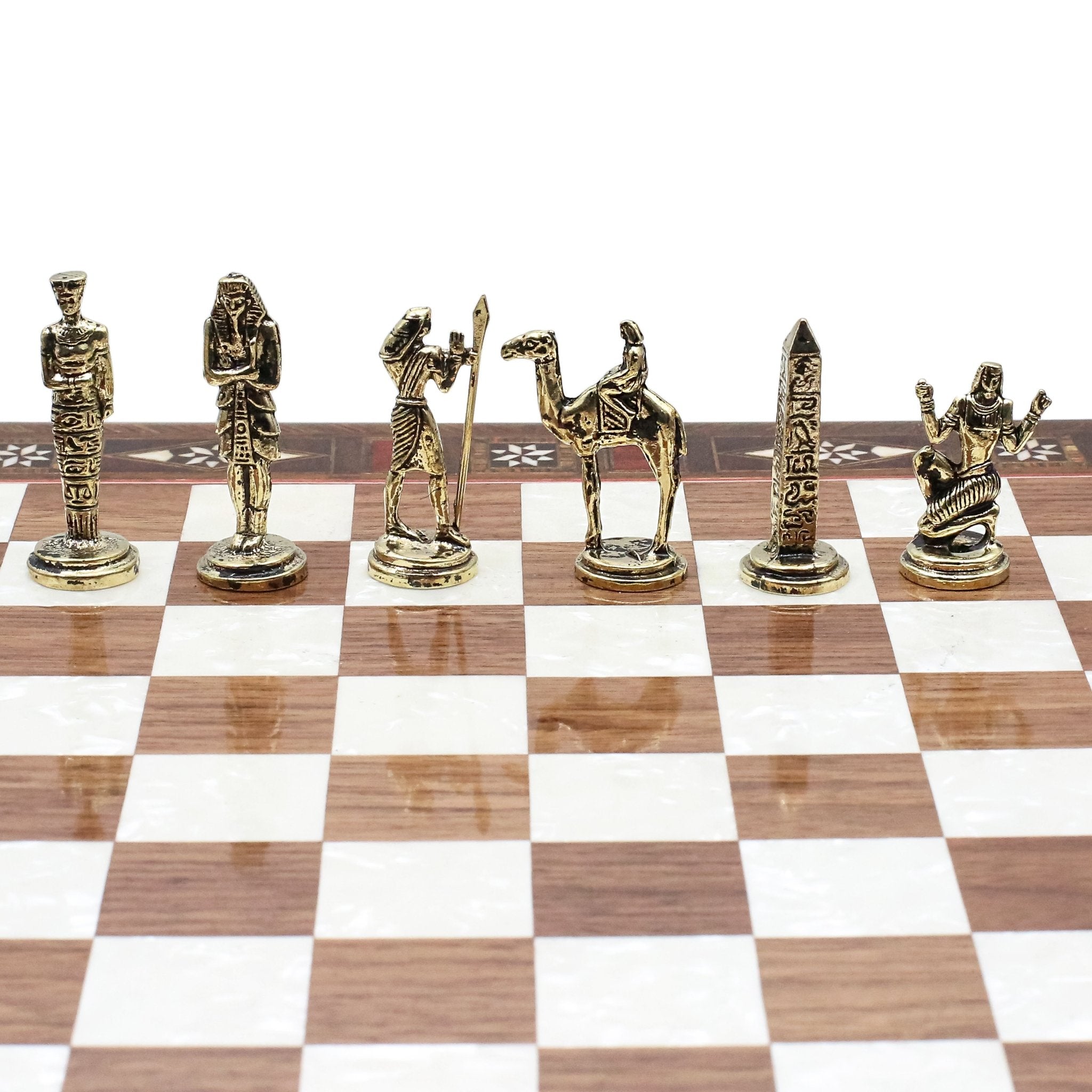 Handmade Inlay Chess Set with Drawer Storage 30 CM (12") - Die Cast Metal Pieces | Egyptian Cleopatra - Cooper Chess