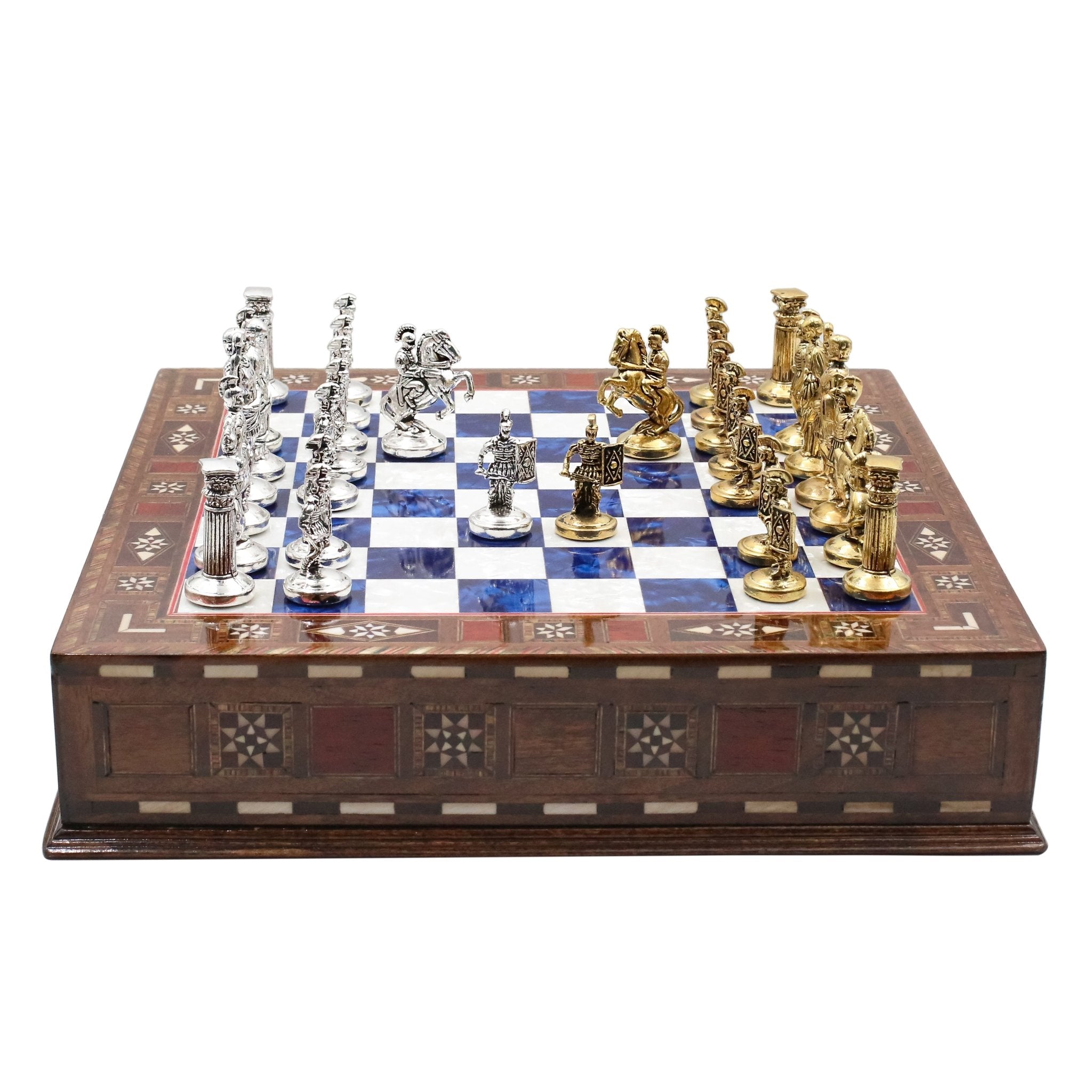 Handmade Inlay Chess Set with Drawer Storage 30 CM (12") - Die Cast Metal Pieces | Roman Empire - Cooper Chess