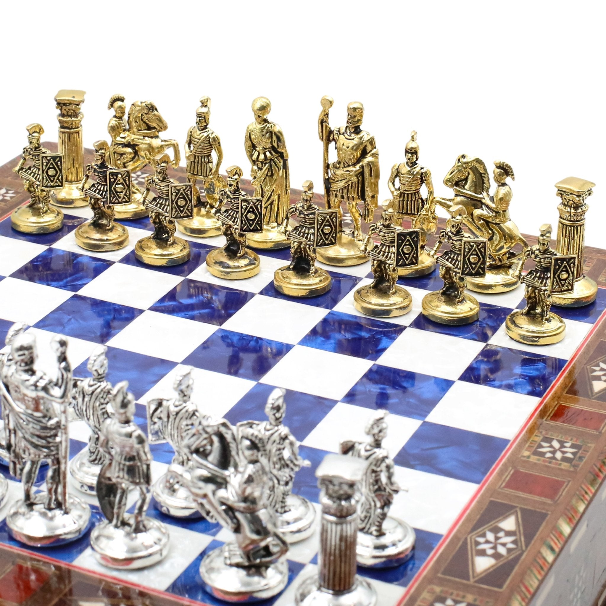 Handmade Inlay Chess Set with Drawer Storage 30 CM (12") - Die Cast Metal Pieces | Roman Empire - Cooper Chess