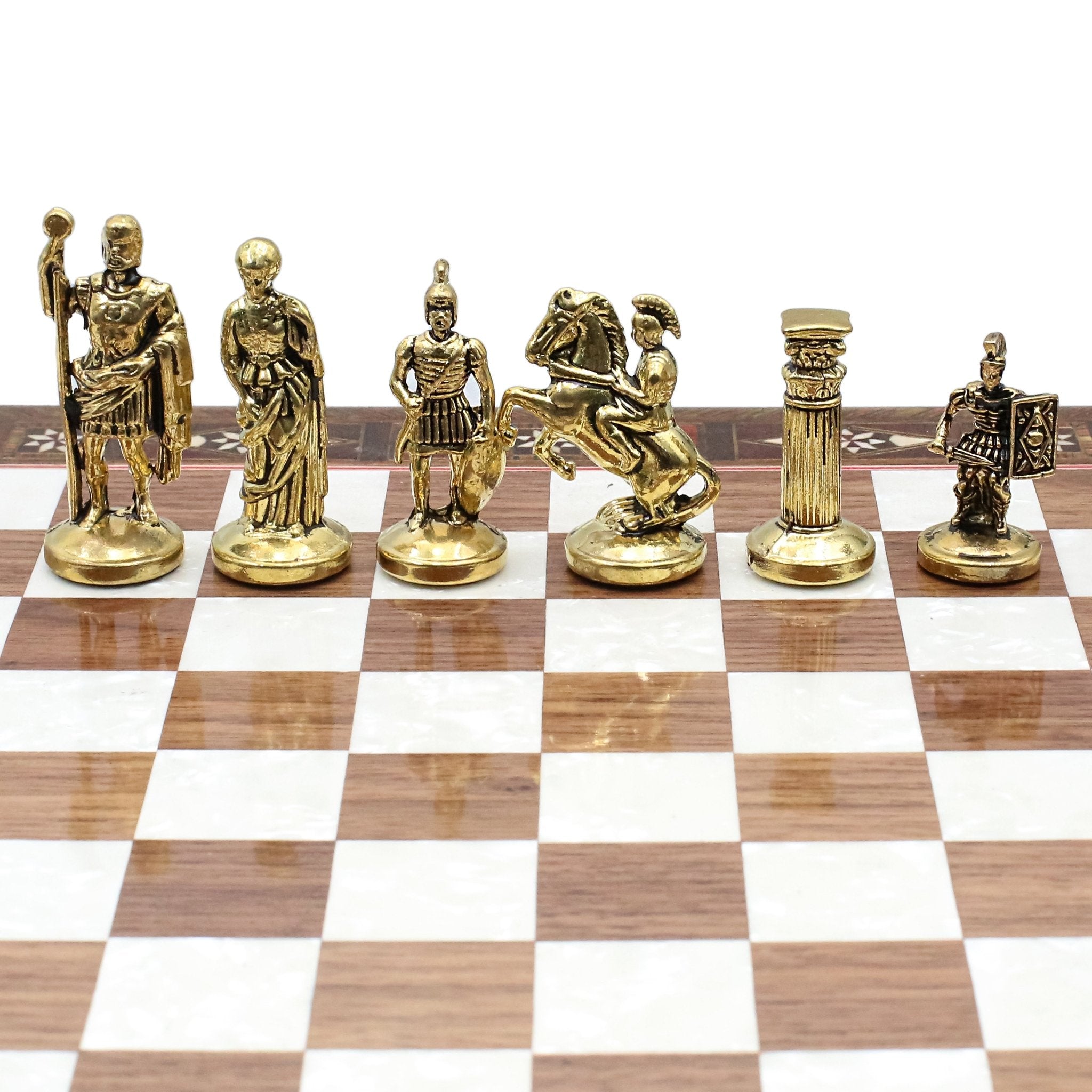 Handmade Inlay Chess Set with Drawer Storage 30 CM (12") - Die Cast Metal Pieces | Roman Empire - Cooper Chess