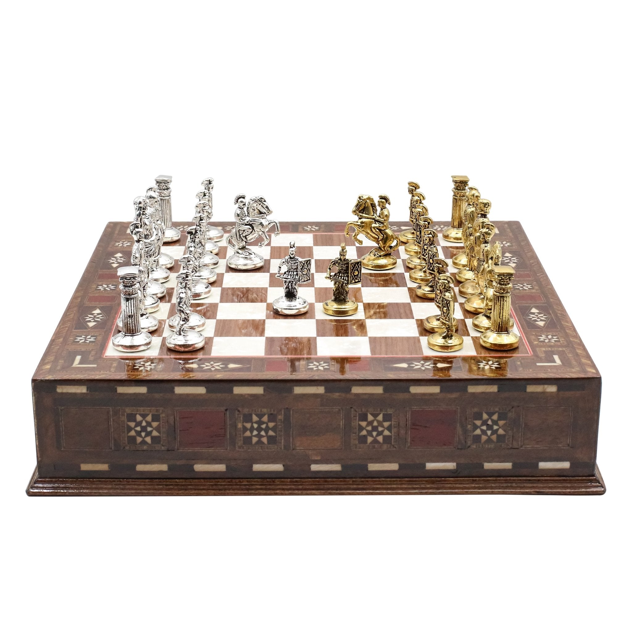 Handmade Inlay Chess Set with Drawer Storage 30 CM (12") - Die Cast Metal Pieces | Roman Empire - Cooper Chess