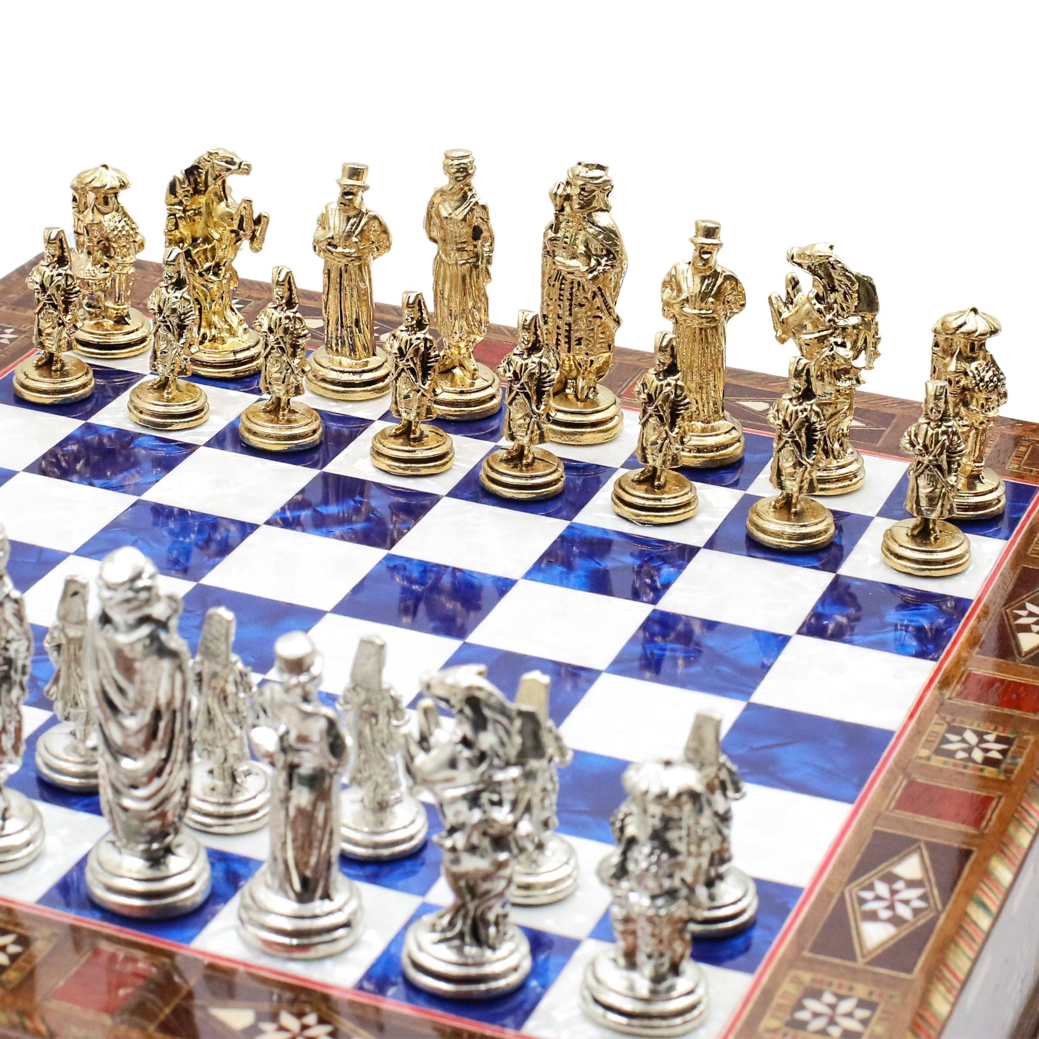 Handmade Inlay Chess Set with Drawer Storage 30 CM (12") - Die Cast Metal Pieces | Ottoman Empire - Cooper Chess