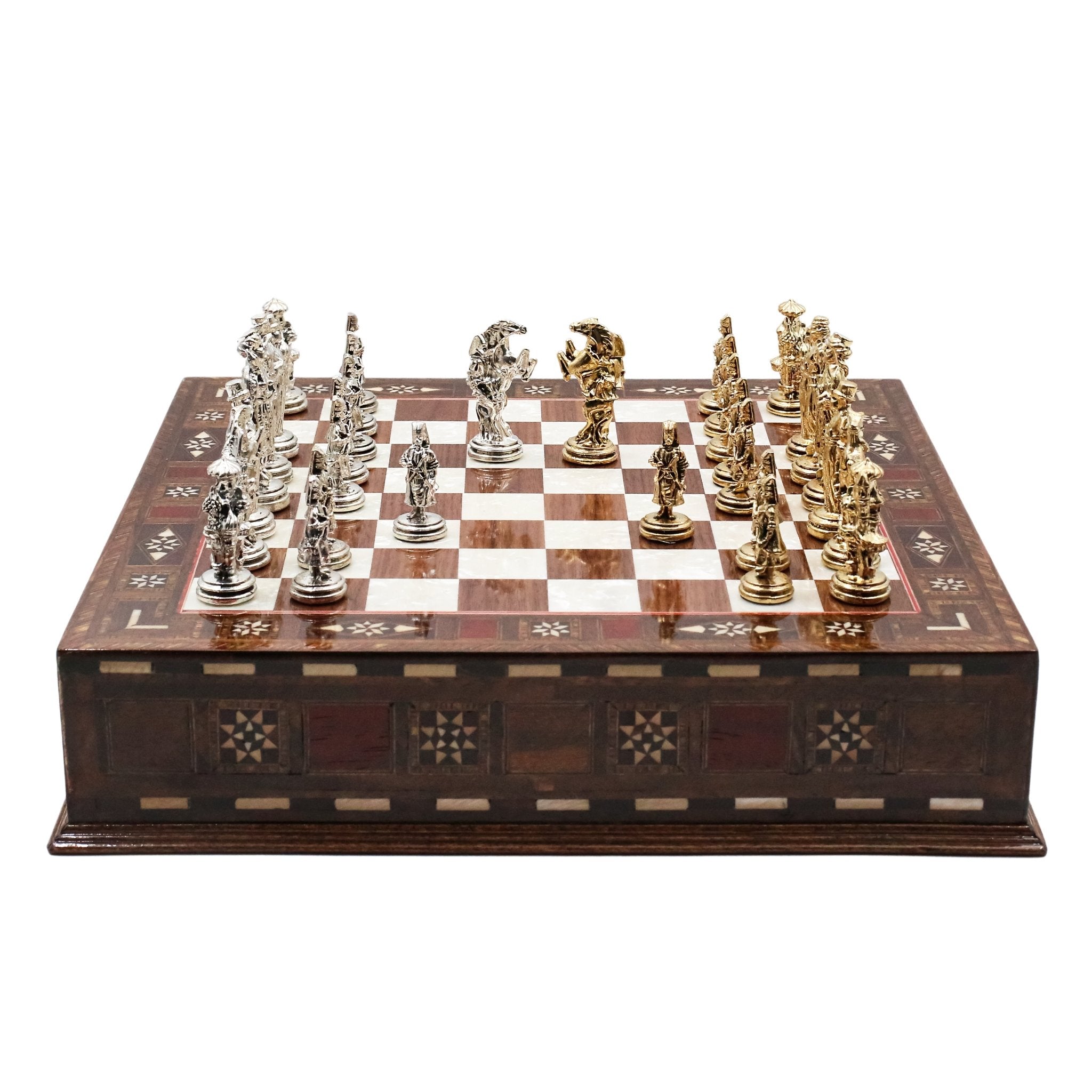 Handmade Inlay Chess Set with Drawer Storage 30 CM (12") - Die Cast Metal Pieces | Ottoman Empire - Cooper Chess