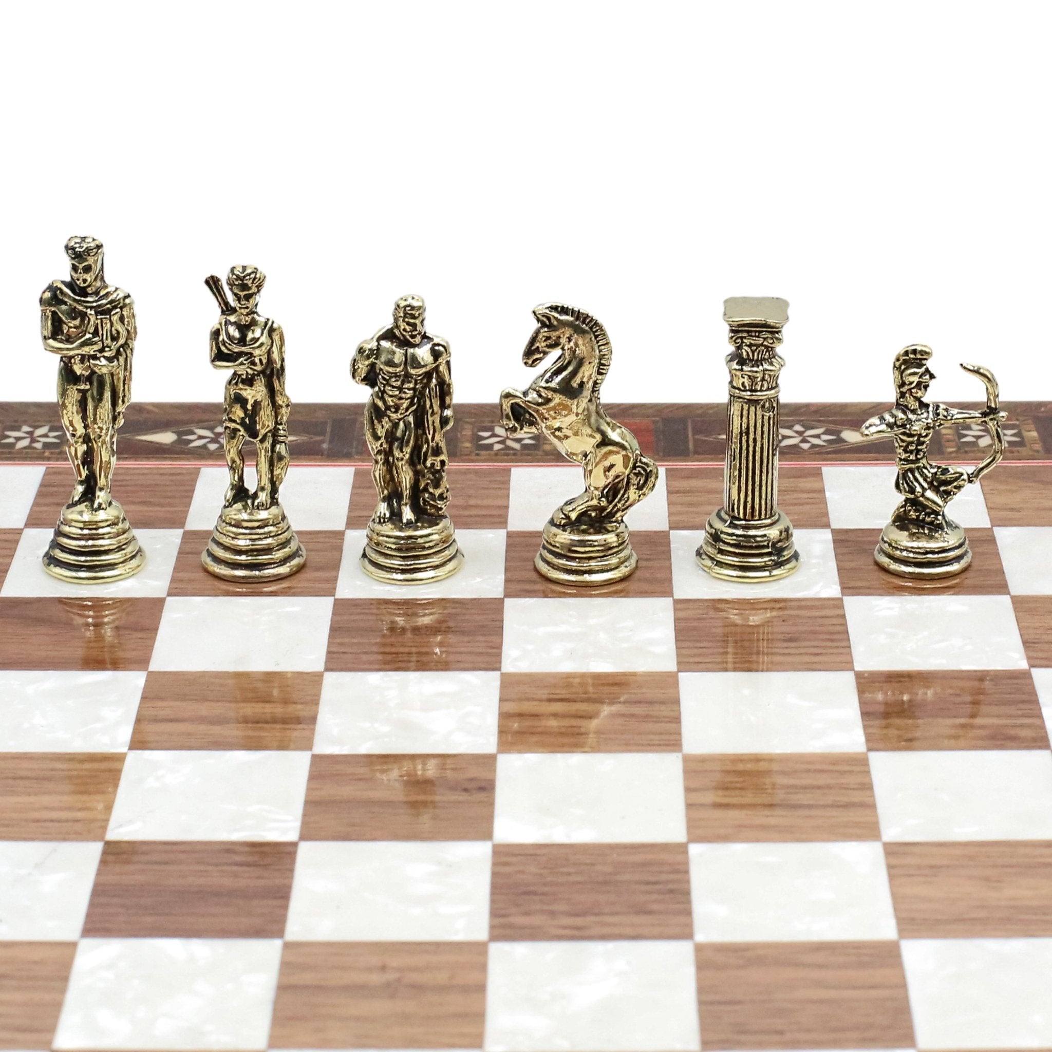 Handmade Inlay Chess Set with Drawer Storage 30 CM (12") - Die Cast Metal Pieces | Greek Mythology Archer - Cooper Chess