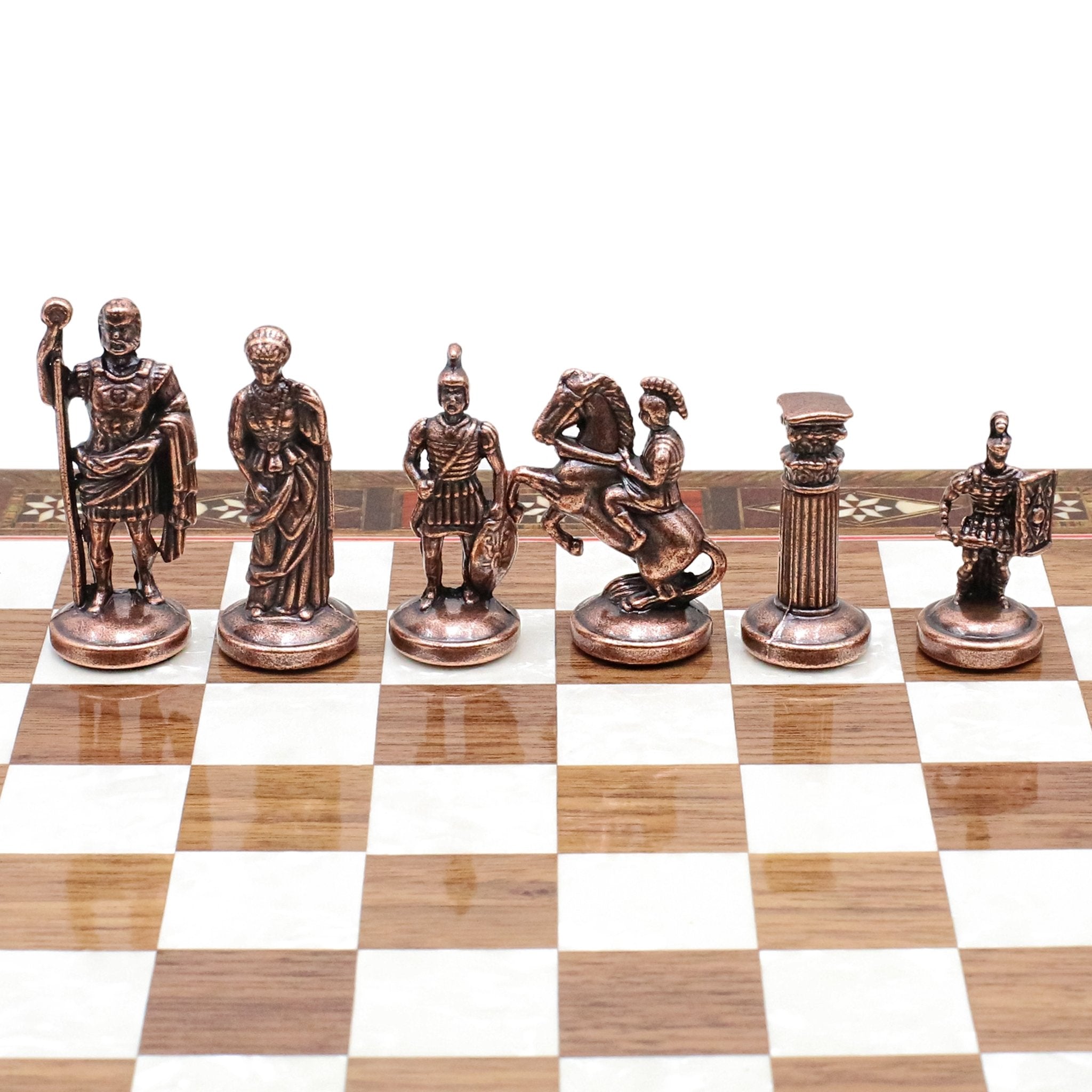 Handmade Inlay Chess Set with Drawer Storage 30 CM (12") - Die Cast Metal Pieces | Vintage Roman Empire - Cooper Chess