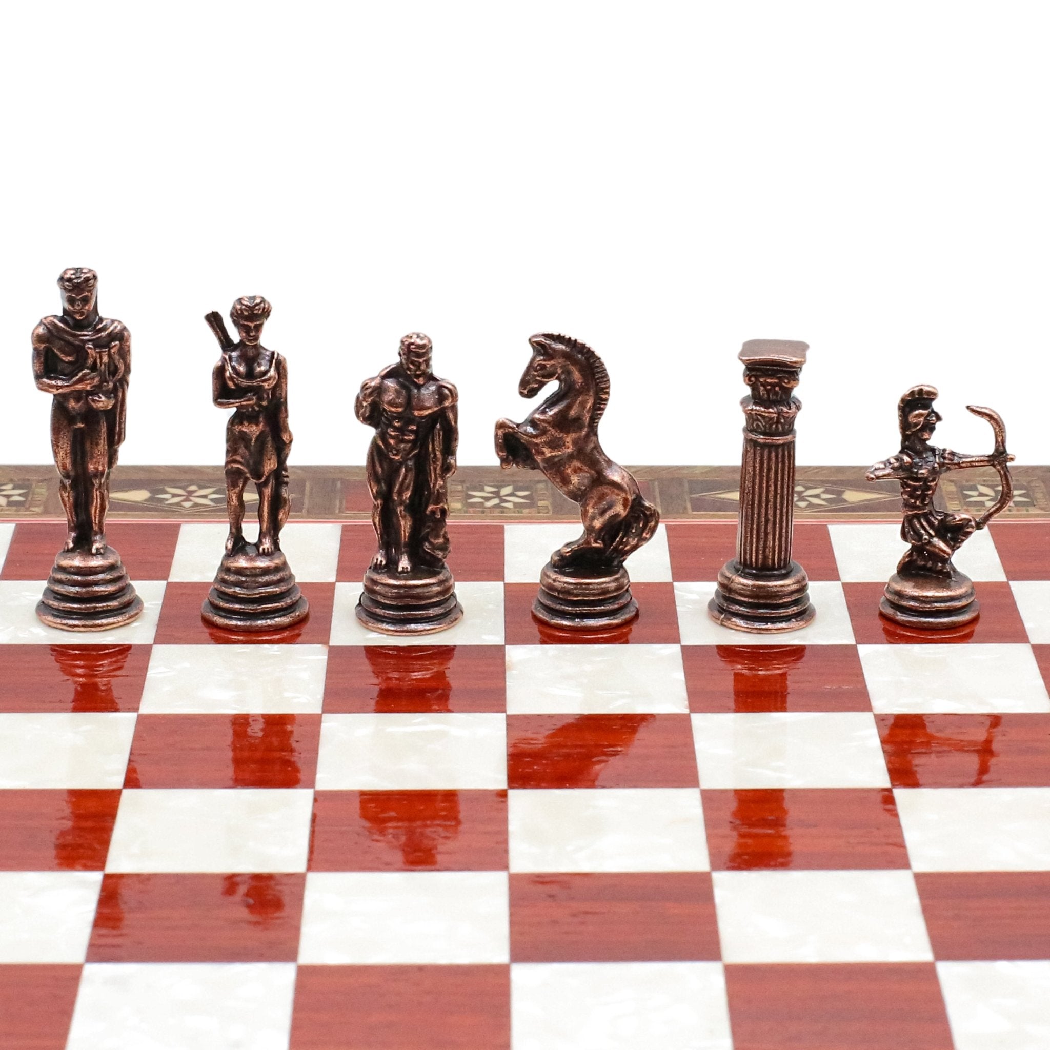 Handmade Inlay Chess Set with Drawer Storage 30 CM (12") - Die Cast Metal Pieces | Vintage Mythology Archer - Cooper Chess