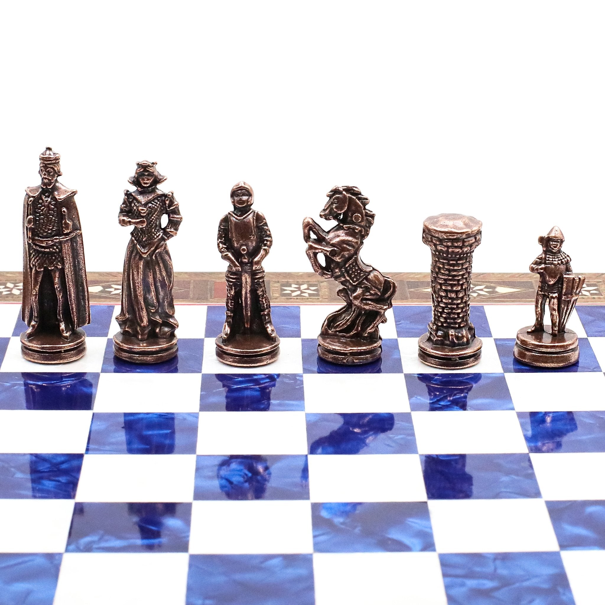 Handmade Inlay Chess Set with Drawer Storage 30 CM (12") - Die Cast Metal Pieces | Vintage Medieval British Army - Cooper Chess