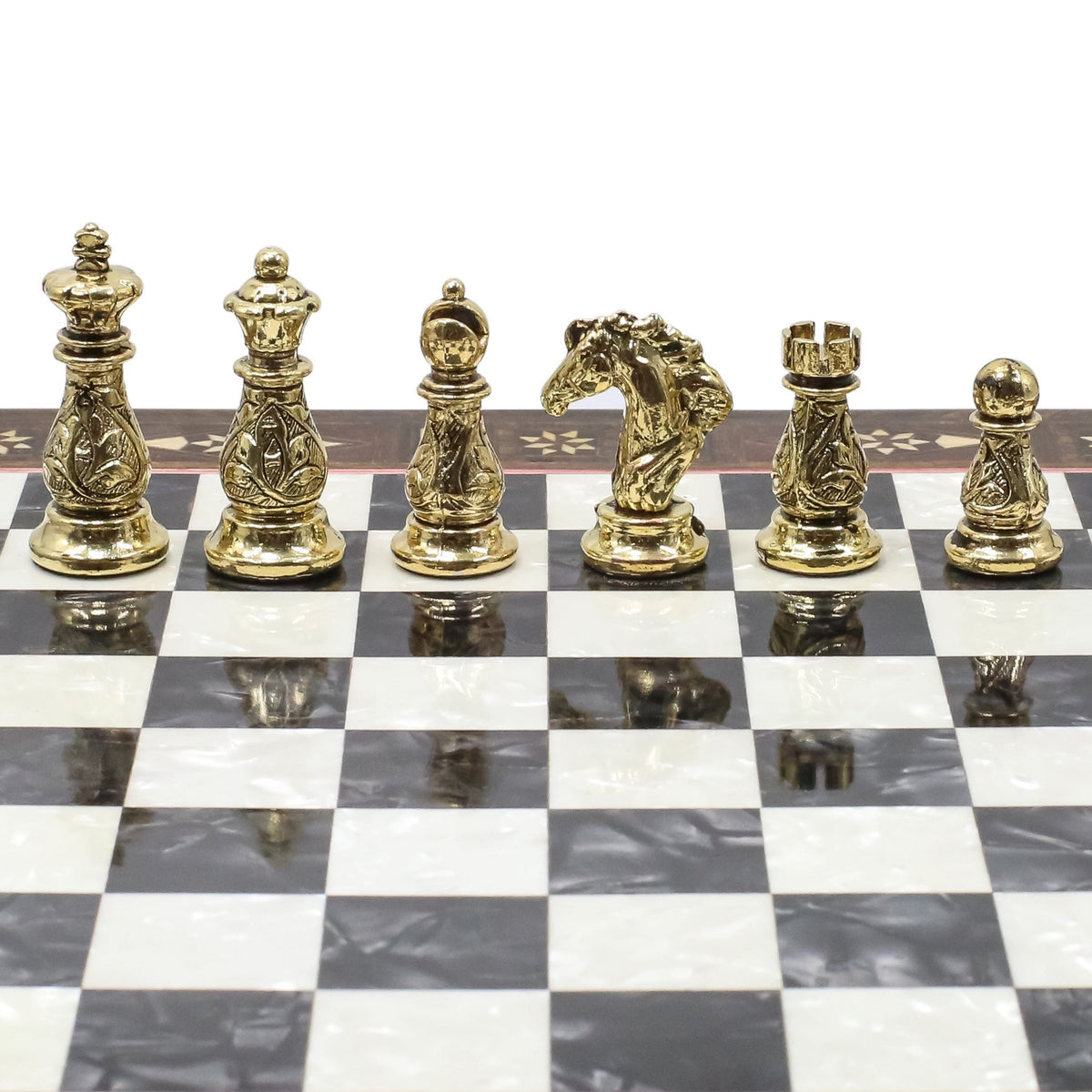 Crystal Baroque Gold Metal Chess Set With Solid Wood Storage Board w/ In-Built Drawer | 30 CM (12 INCH) - Cooper Chess