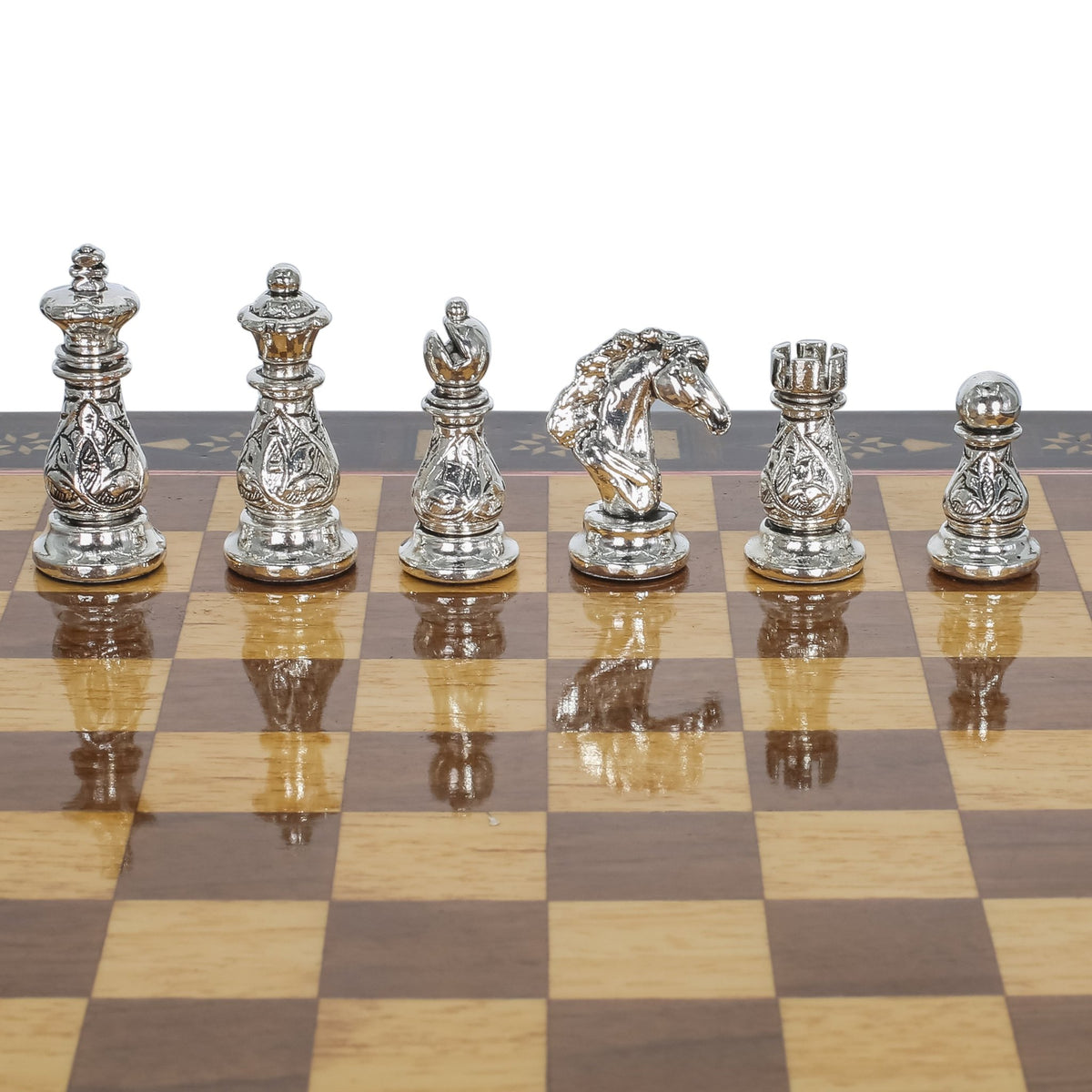 Crystal Baroque Gold Metal Chess Set With Solid Wood Storage Board w/ In-Built Drawer | 30 CM (12 INCH) - Cooper Chess