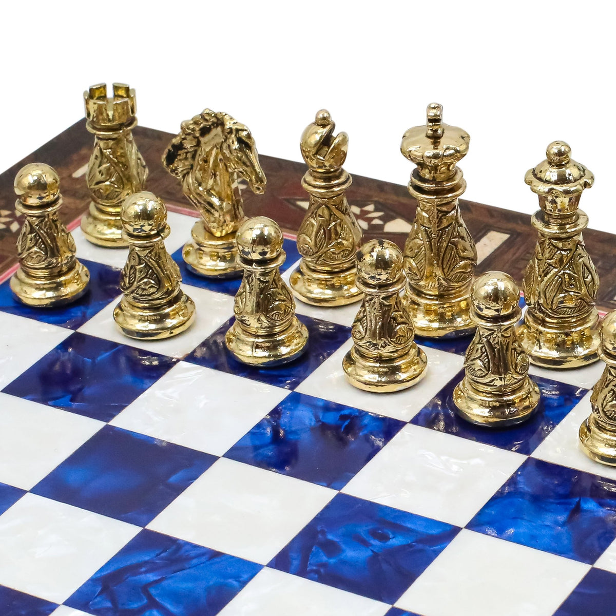 Crystal Baroque Gold Metal Chess Set With Solid Wood Storage Board w/ In-Built Drawer | 30 CM (12 INCH) - Cooper Chess