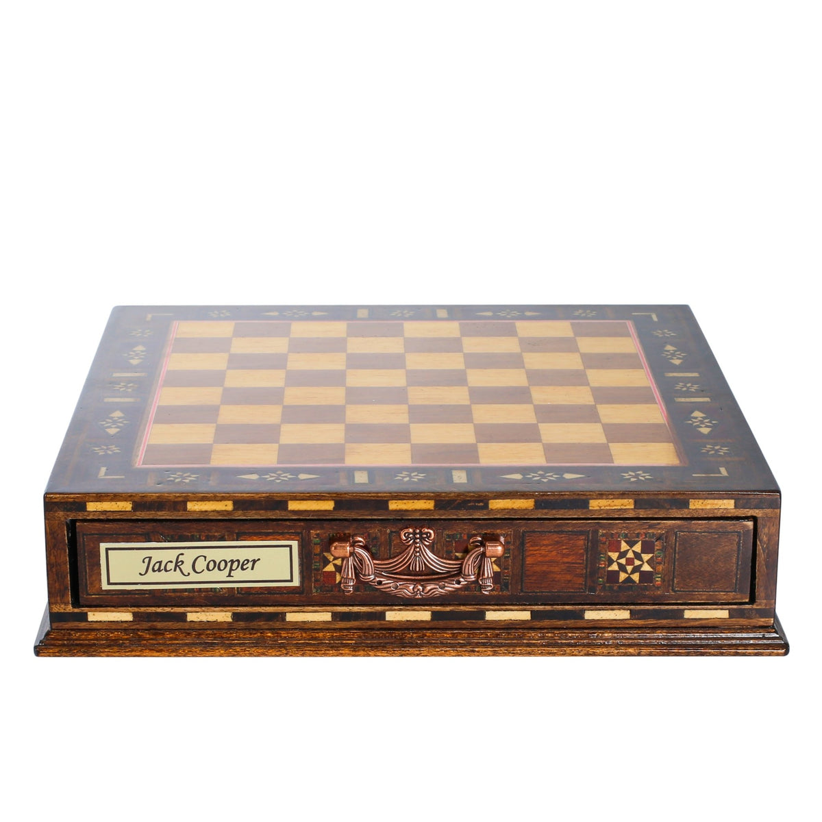 Crystal Baroque Bronze Metal Chess Set With Solid Wood Storage Board w/ In-Built Drawer | 30 CM (12 INCH) - Cooper Chess
