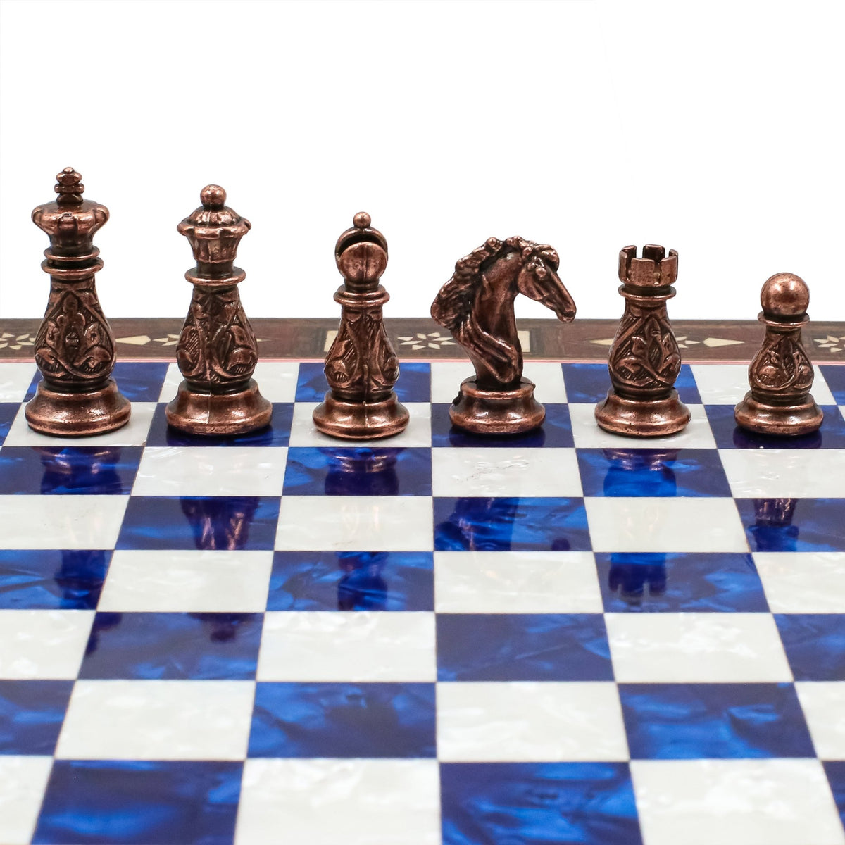 Crystal Baroque Bronze Metal Chess Set With Solid Wood Storage Board w/ In-Built Drawer | 30 CM (12 INCH) - Cooper Chess