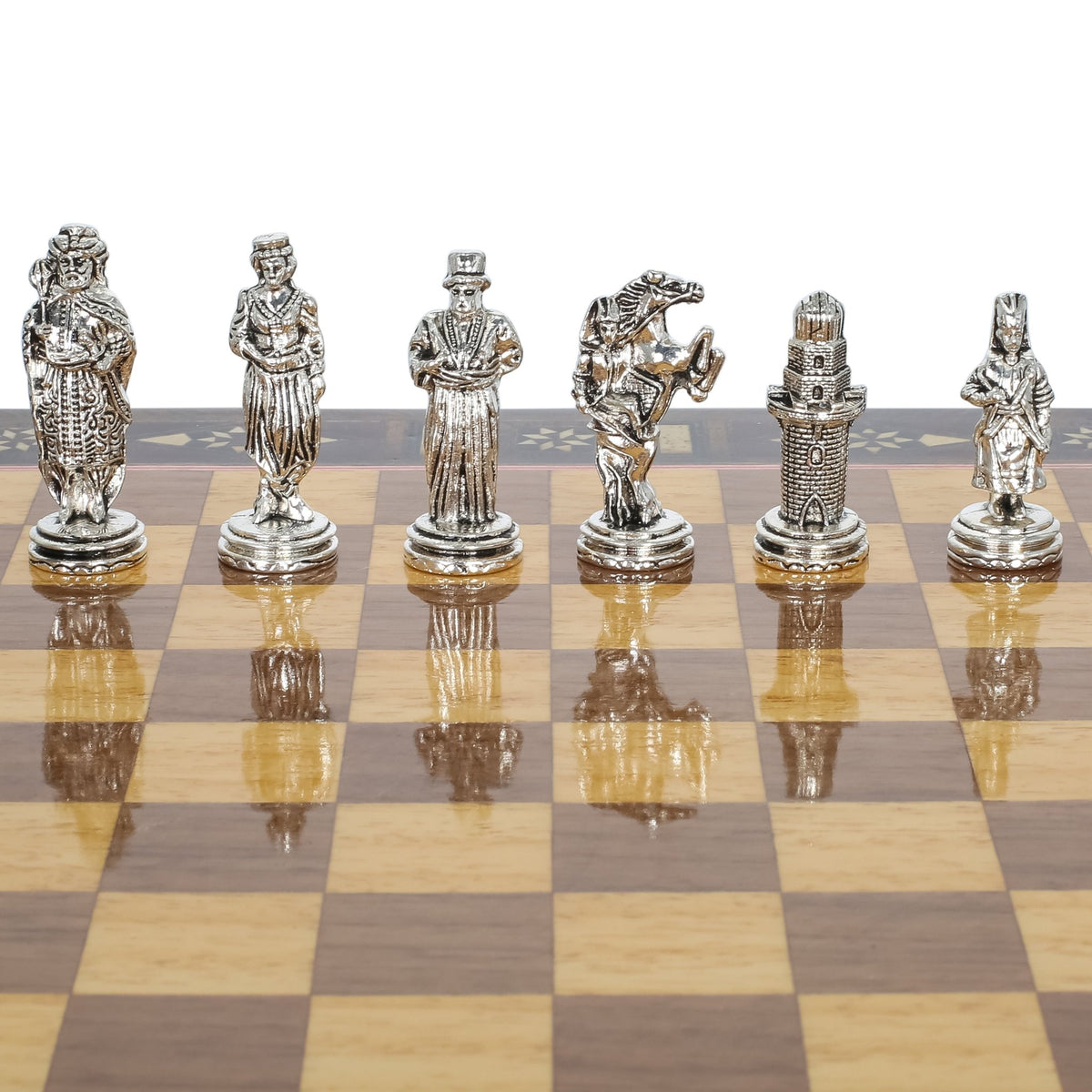 Handmade Inlay Chess Set with Drawer Storage 30 CM (12") - Die Cast Metal Pieces | Ottoman vs Byzantine War Themed - Cooper Chess