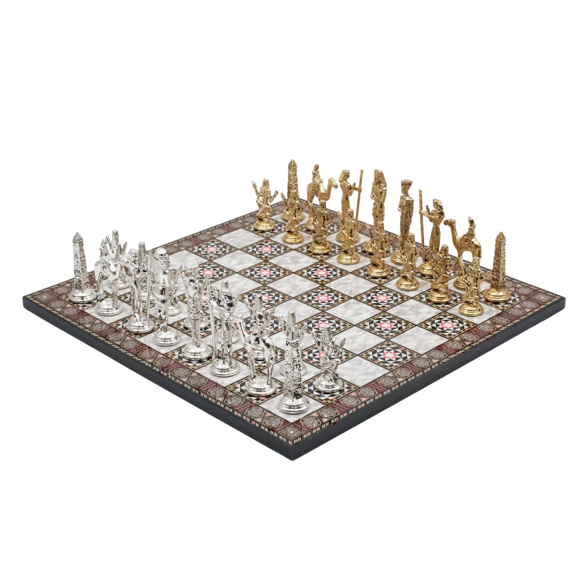 Egypt Cleopatra Metal Chess Set | Wooden Chess Board 30CM (12") - Cooper Chess