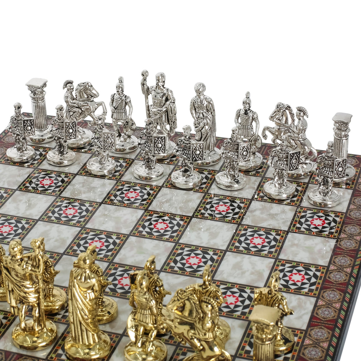 Roman Caesar Metal Chess Set | Wooden Chess Board 37CM (15") - Cooper Chess