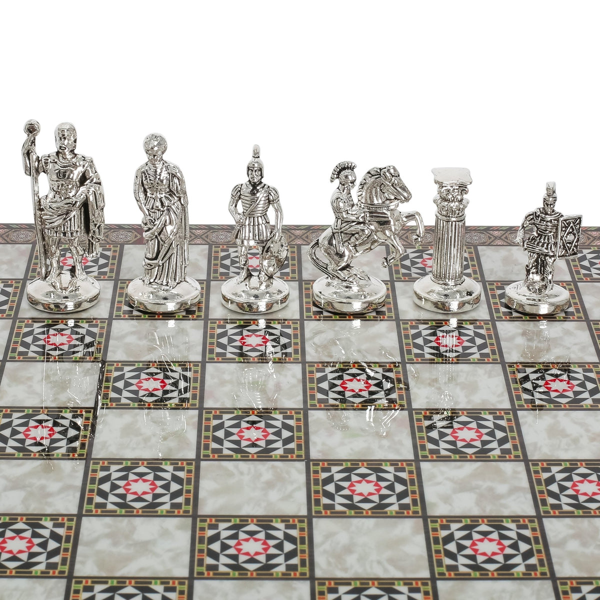 Roman Caesar Metal Chess Set | Wooden Chess Board 37CM (15") - Cooper Chess