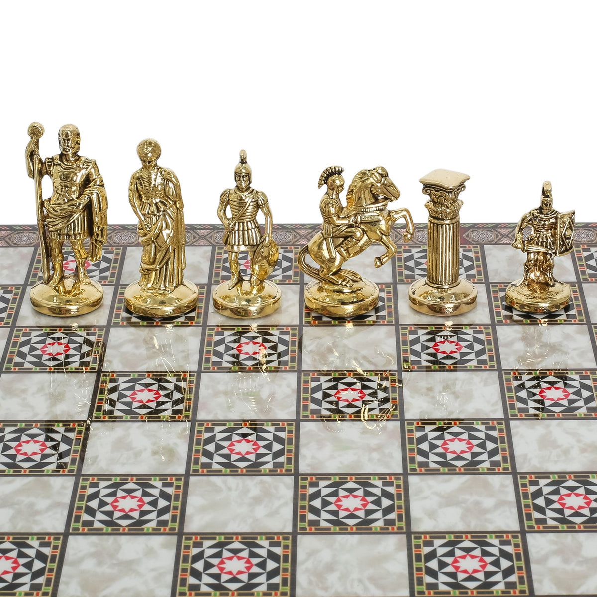 Roman Caesar Metal Chess Set | Wooden Chess Board 37CM (15") - Cooper Chess