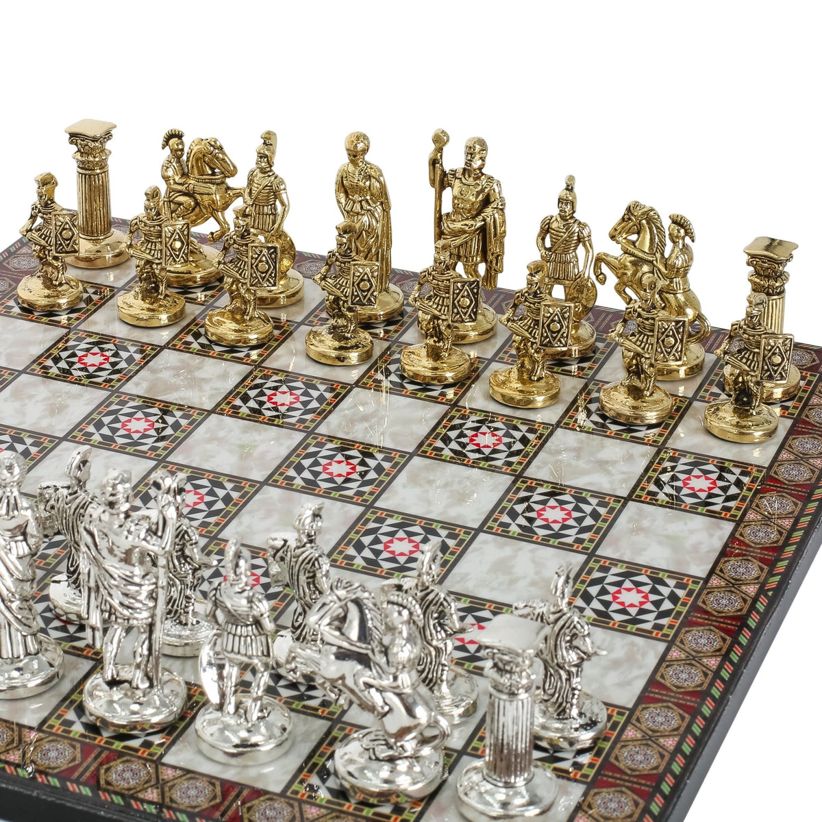 Roman Caesar Metal Chess Set | Wooden Chess Board 37CM (15") - Cooper Chess