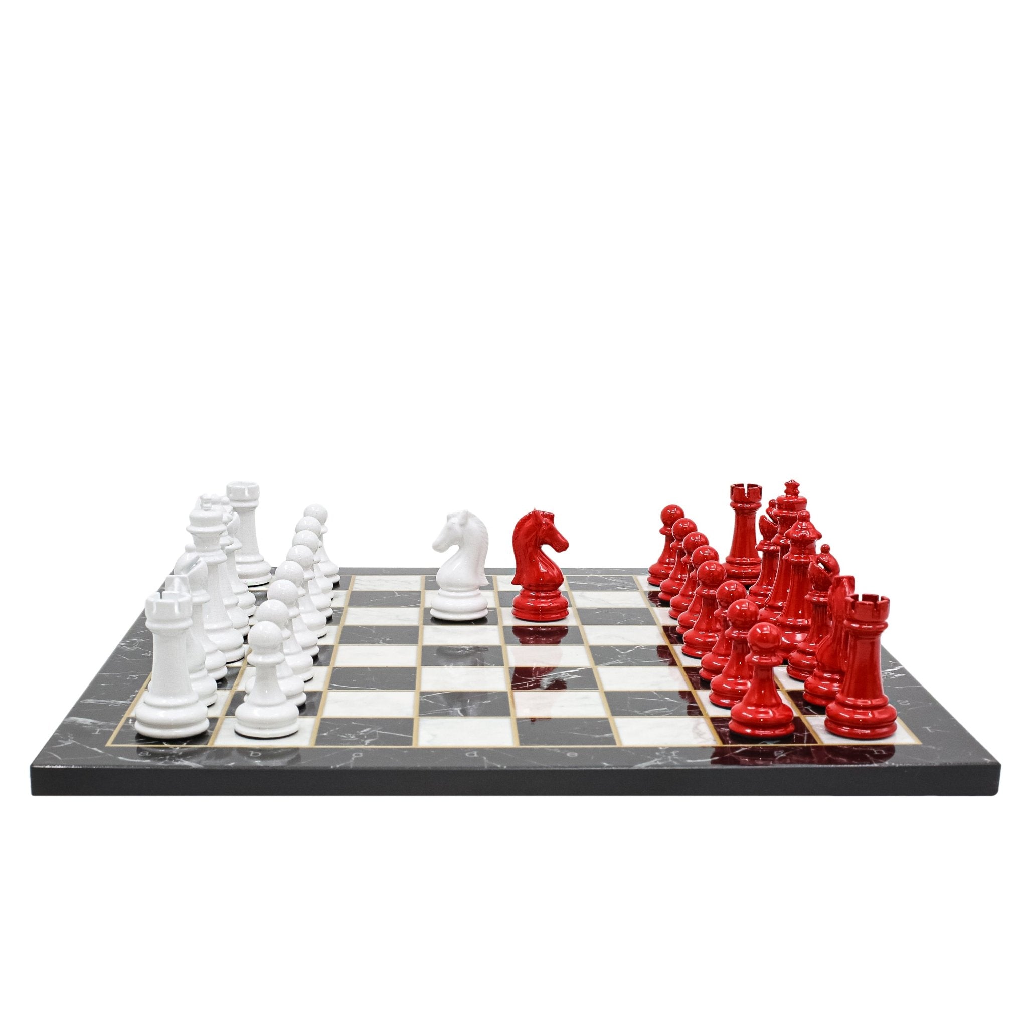 RED & WHITE Metal Chess Set | Wooden Chess Board 37CM (15") - Cooper Chess
