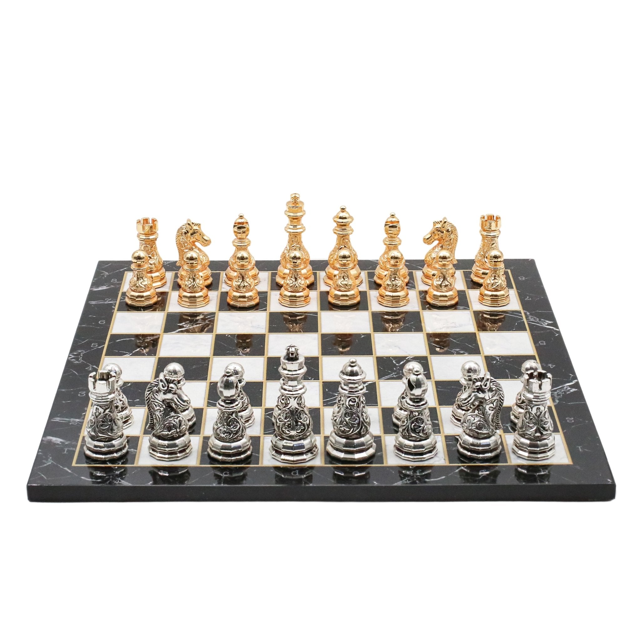 Crystal Baroque Metal Chess Set | Gold - Silver | Wooden Chess Board 37CM (15") - Cooper Chess