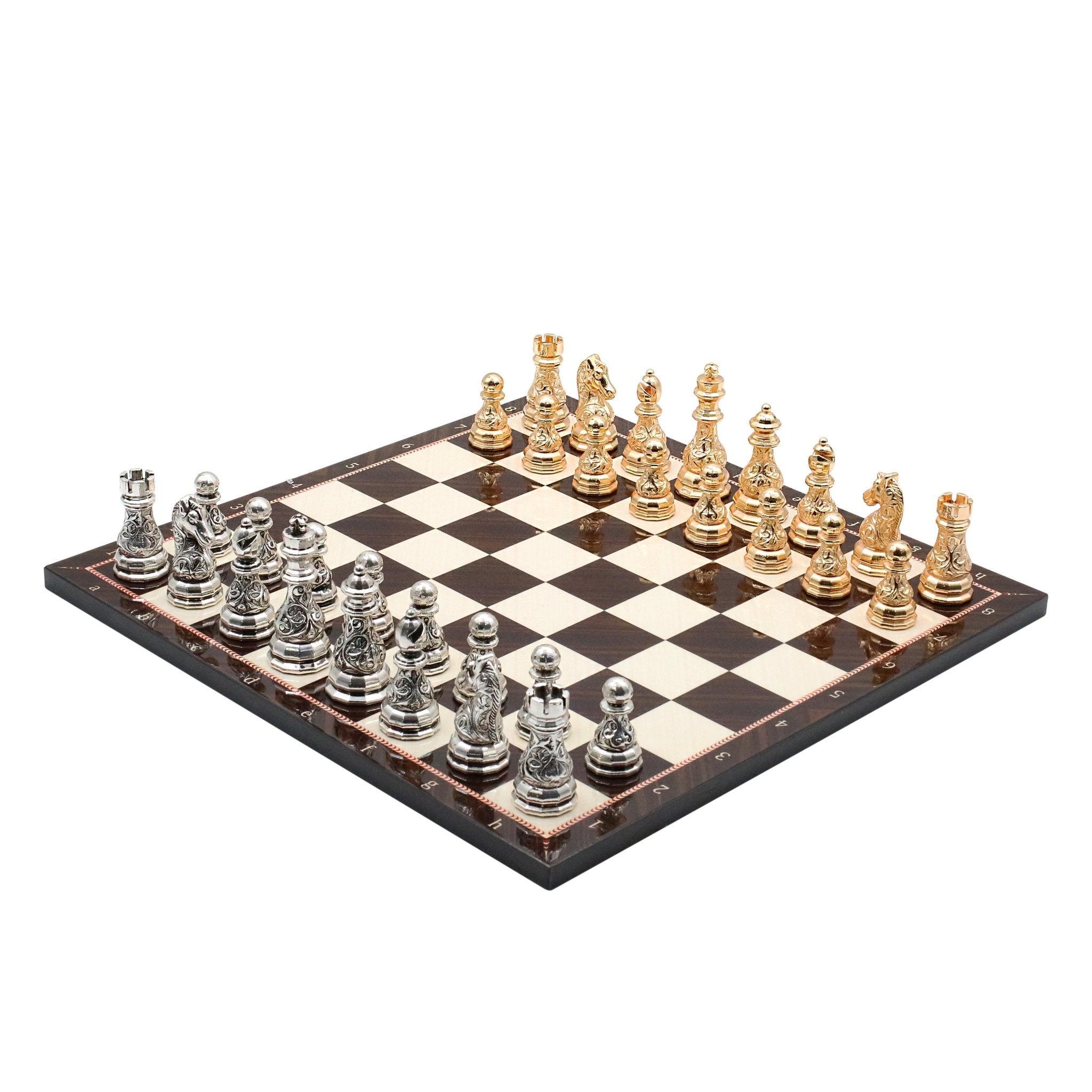 Crystal Baroque Metal Chess Set | Gold - Silver | Wooden Chess Board 37CM (15") - Cooper Chess