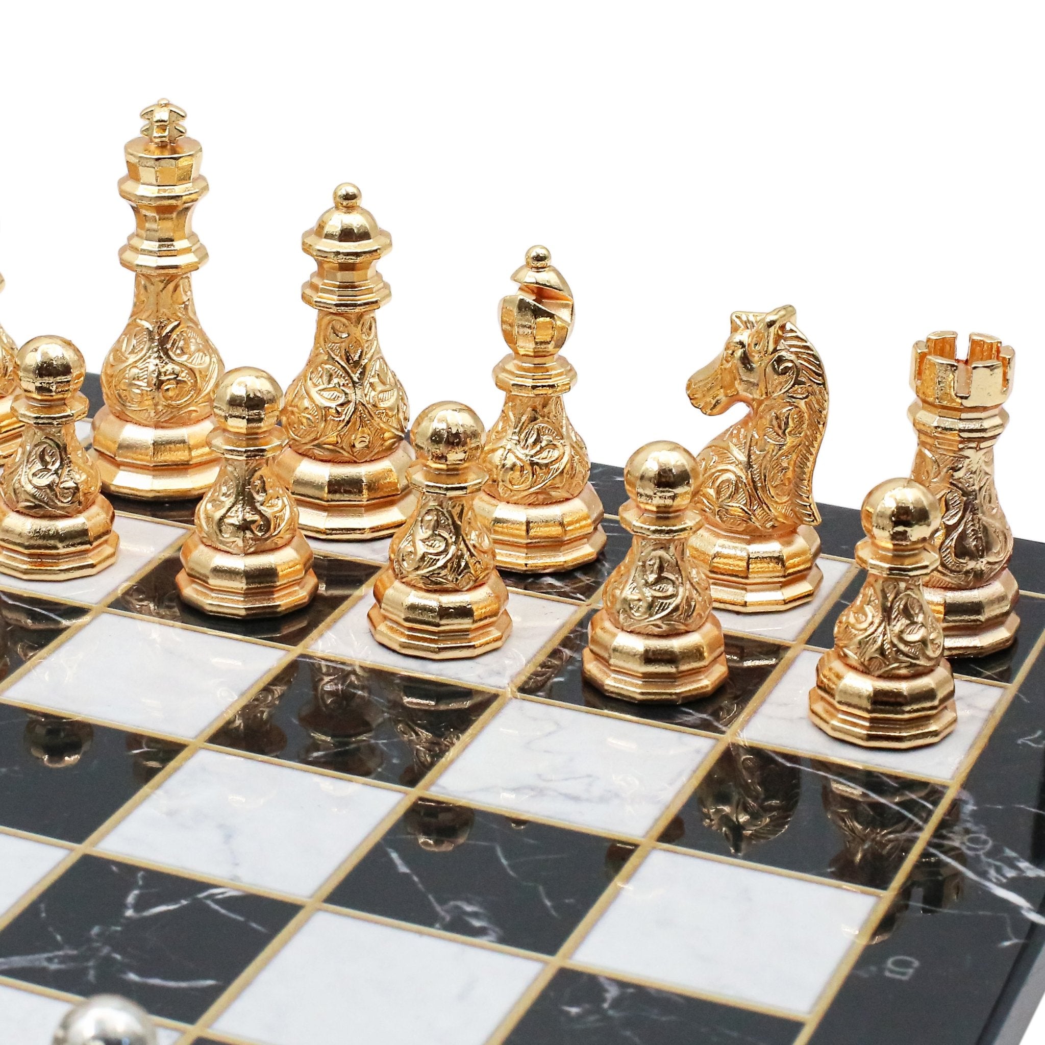 Crystal Baroque Metal Chess Set | Gold - Silver | Wooden Chess Board 37CM (15") - Cooper Chess