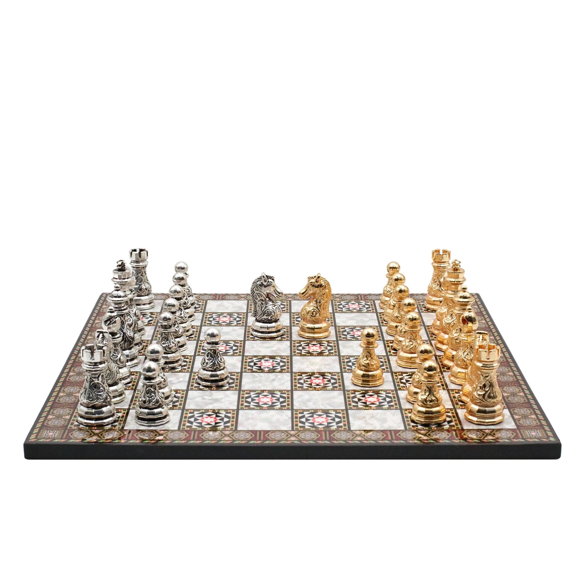 Crystal Baroque Metal Chess Set | Gold - Silver | Wooden Chess Board 37CM (15") - Cooper Chess