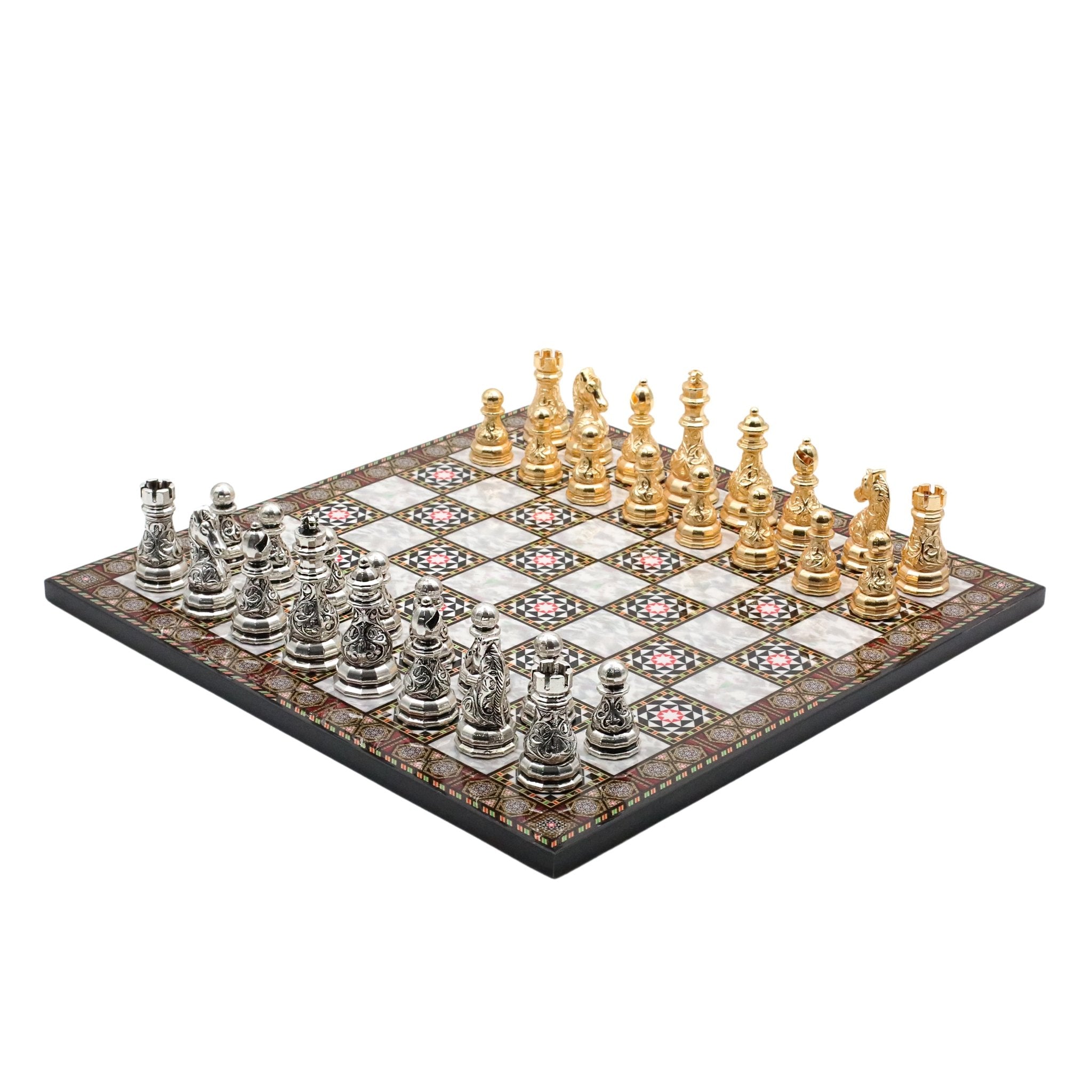 Crystal Baroque Metal Chess Set | Gold - Silver | Wooden Chess Board 37CM (15") - Cooper Chess