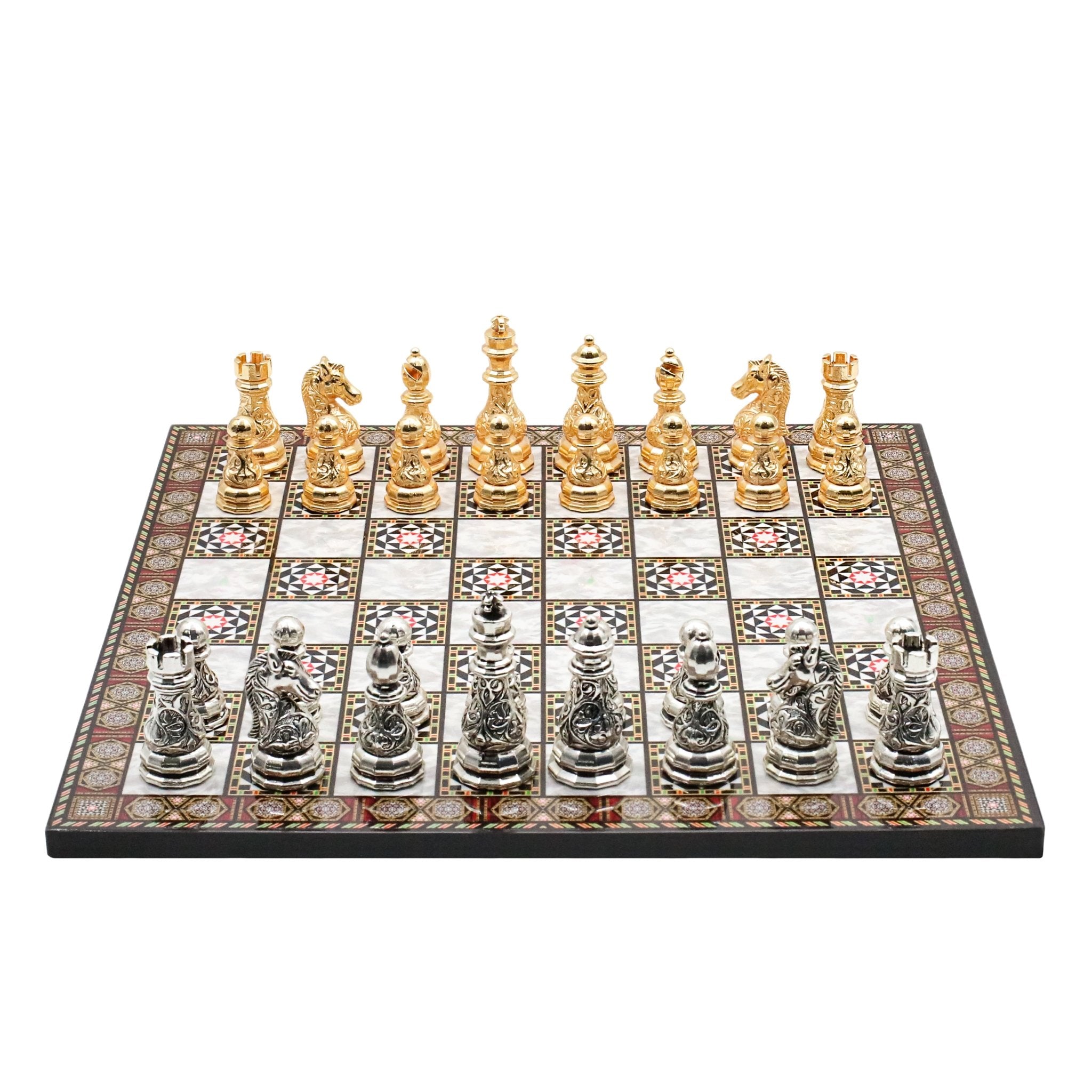 Crystal Baroque Metal Chess Set | Gold - Silver | Wooden Chess Board 37CM (15") - Cooper Chess