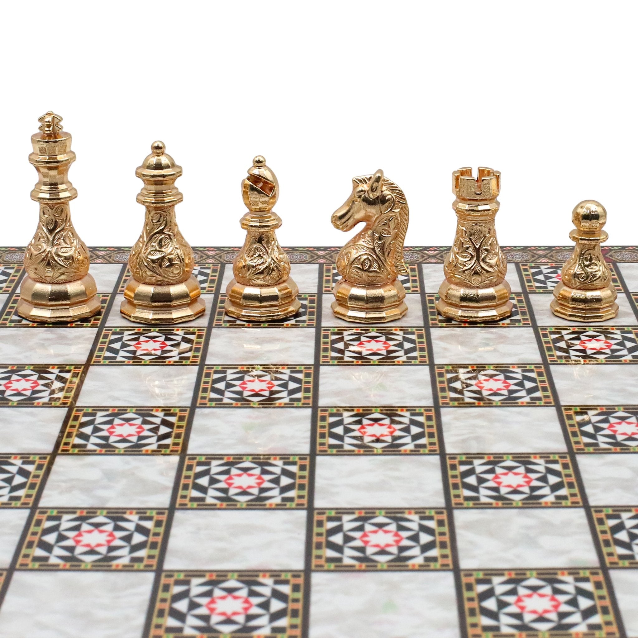 Crystal Baroque Metal Chess Set | Gold - Silver | Wooden Chess Board 37CM (15") - Cooper Chess