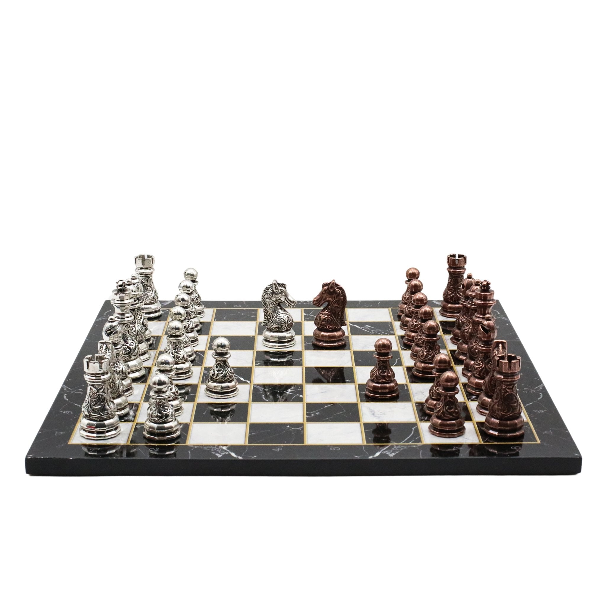 Crystal Baroque Metal Chess Set | Bronze - Silver | Wooden Chess Board 37CM (15") - Cooper Chess