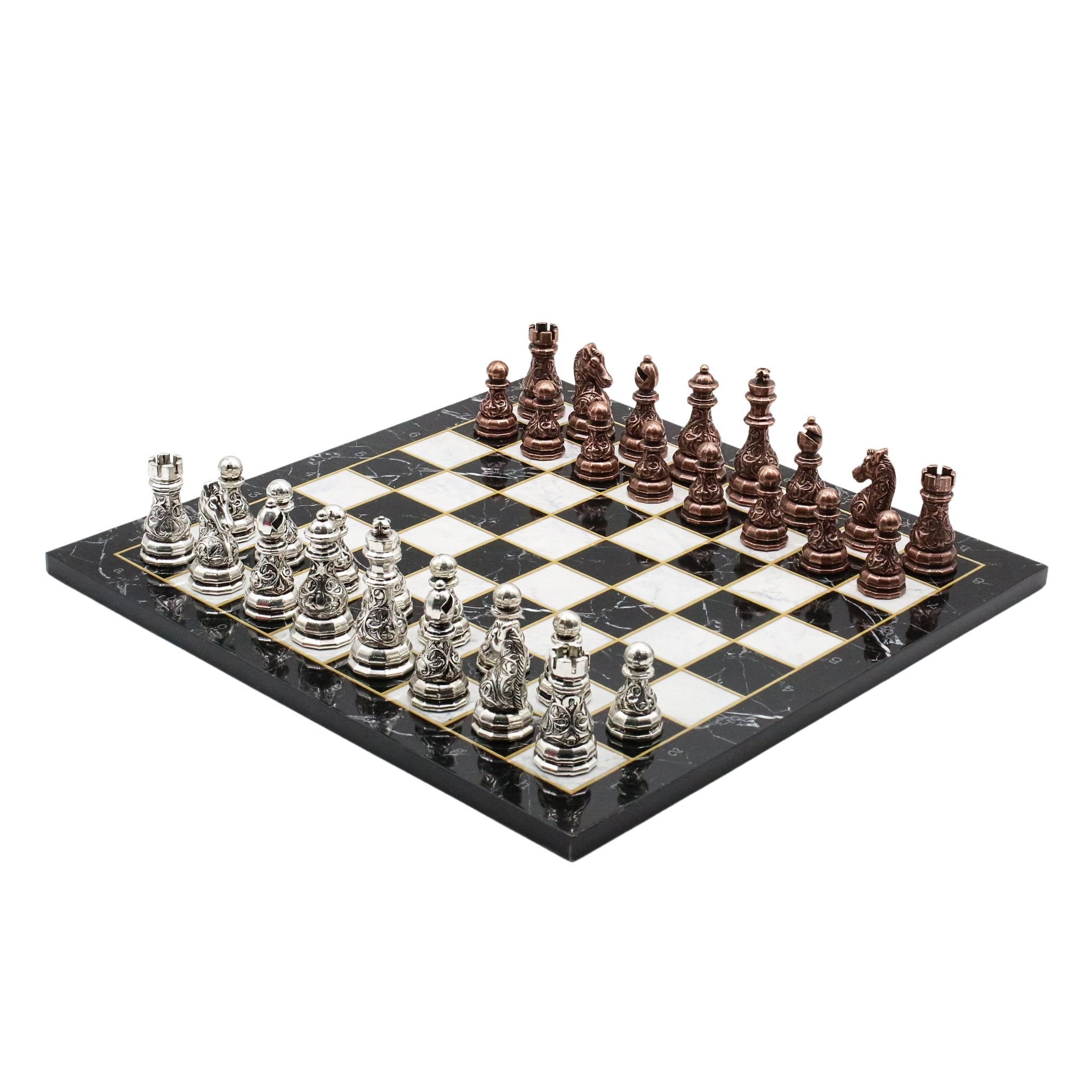 Crystal Baroque Metal Chess Set | Bronze - Silver | Wooden Chess Board 37CM (15") - Cooper Chess