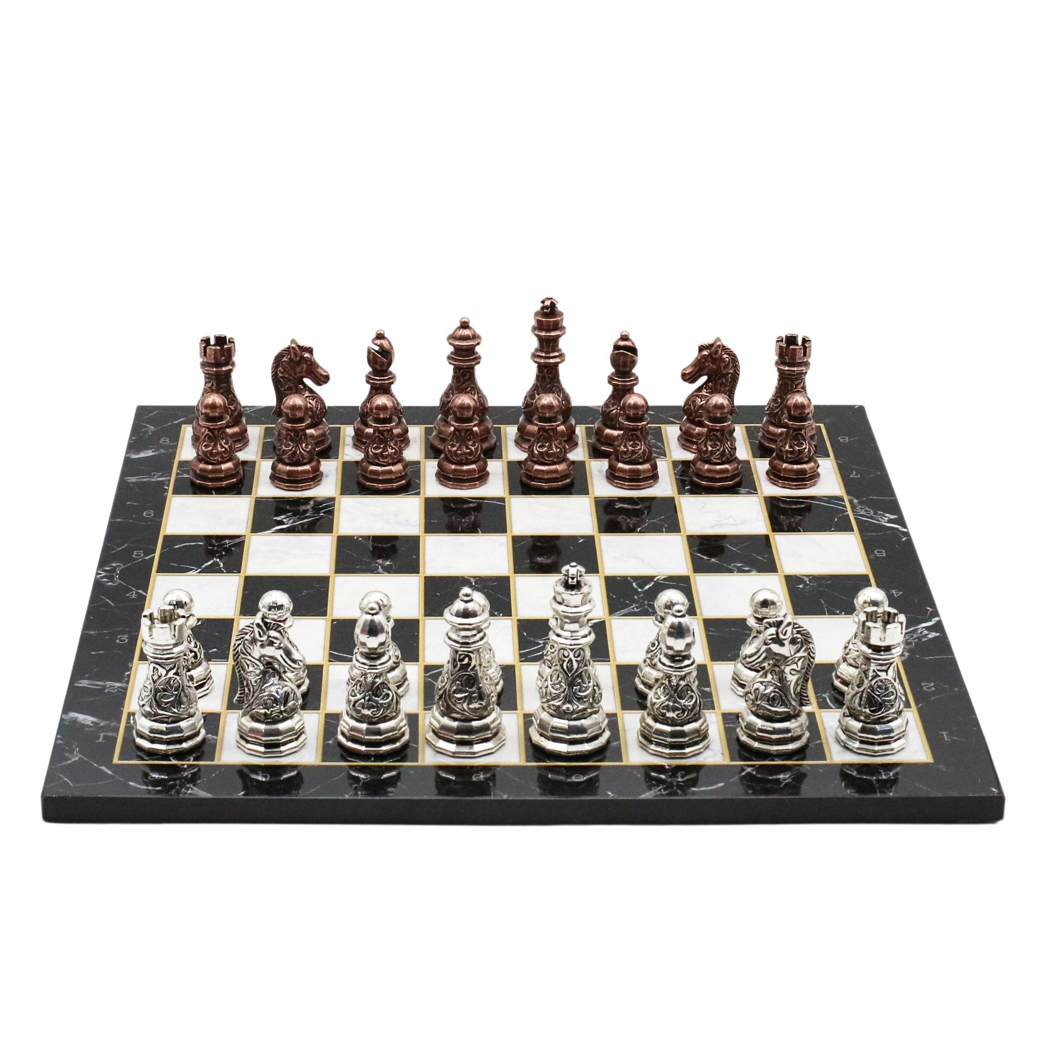 Crystal Baroque Metal Chess Set | Bronze - Silver | Wooden Chess Board 37CM (15") - Cooper Chess