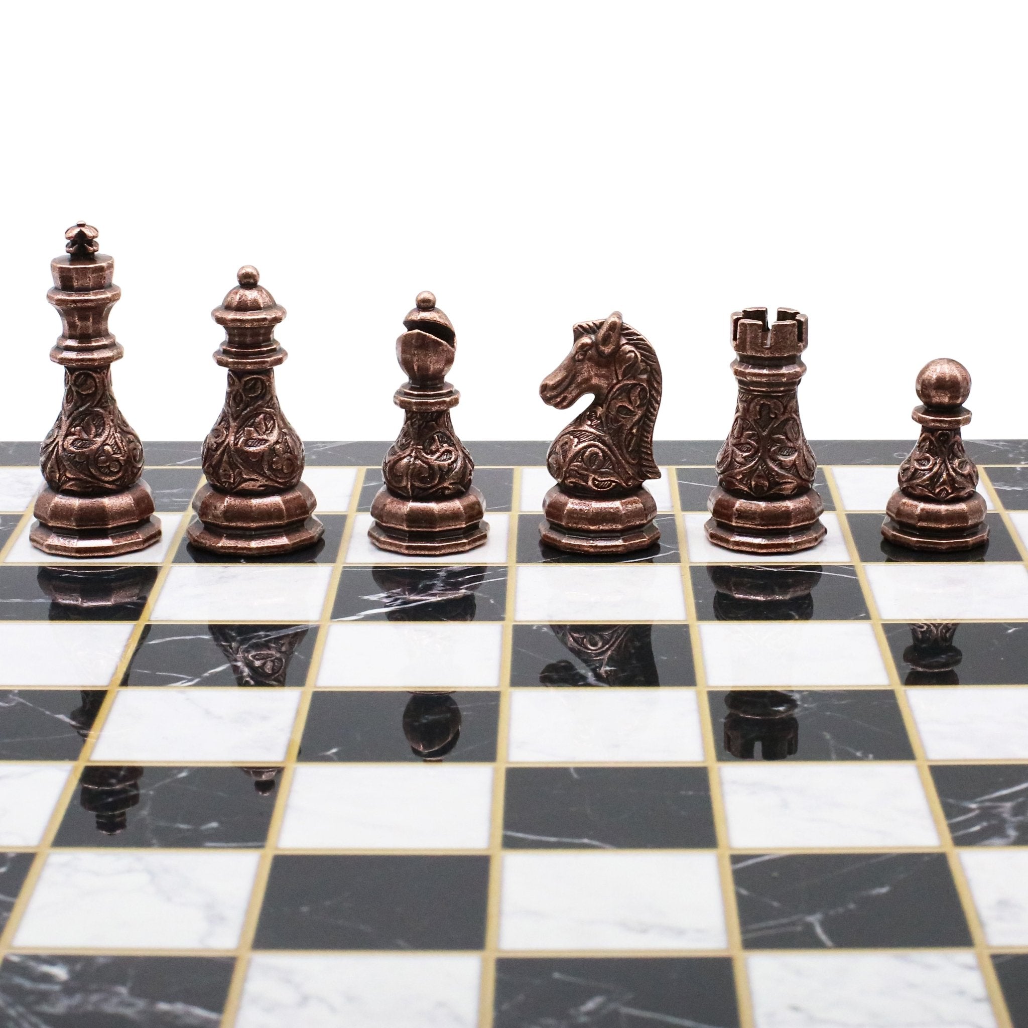 Crystal Baroque Metal Chess Set | Bronze - Silver | Wooden Chess Board 37CM (15") - Cooper Chess