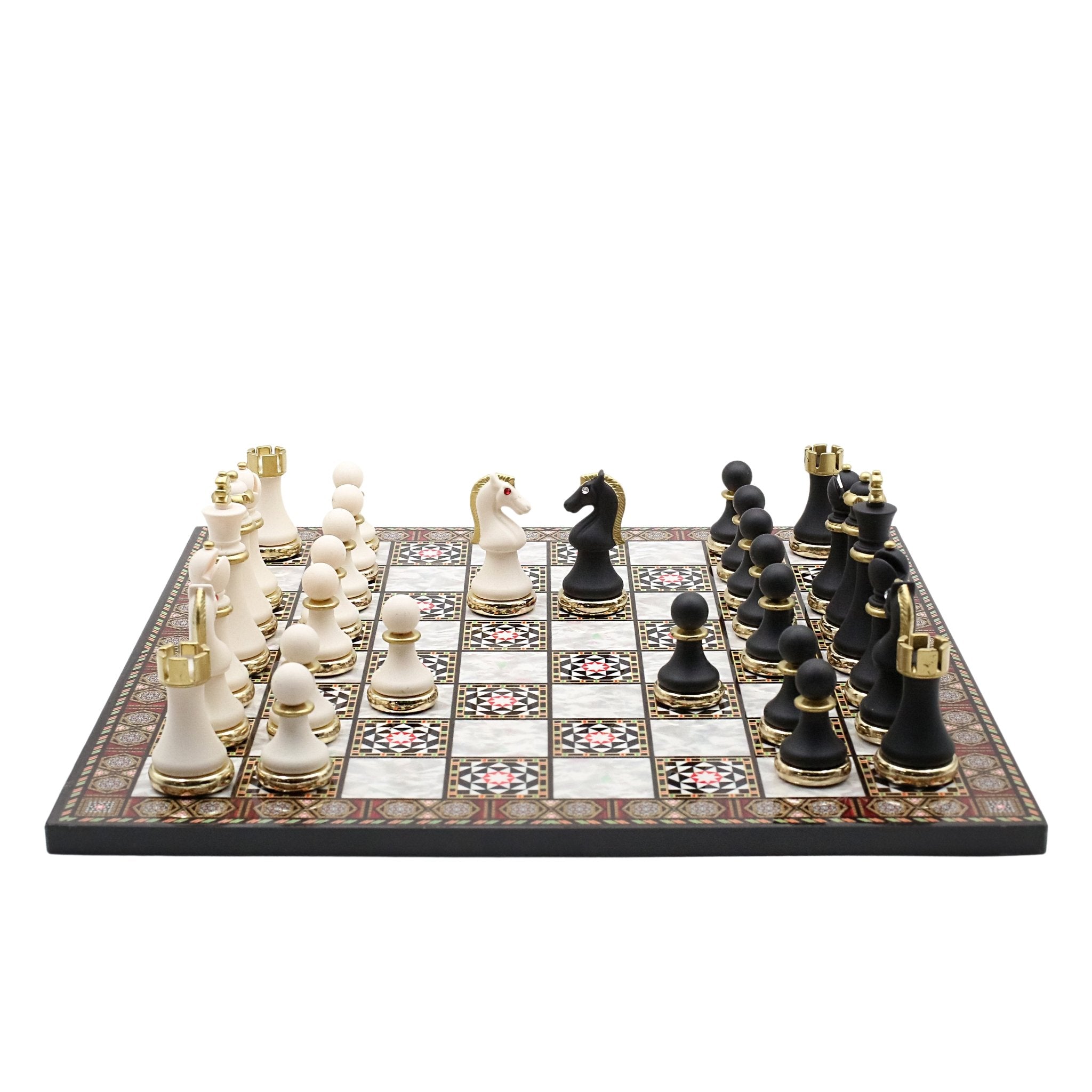 Soft Touch Baroque Metal Chess Set | Wooden Chess Board 37CM (15") - Cooper Chess