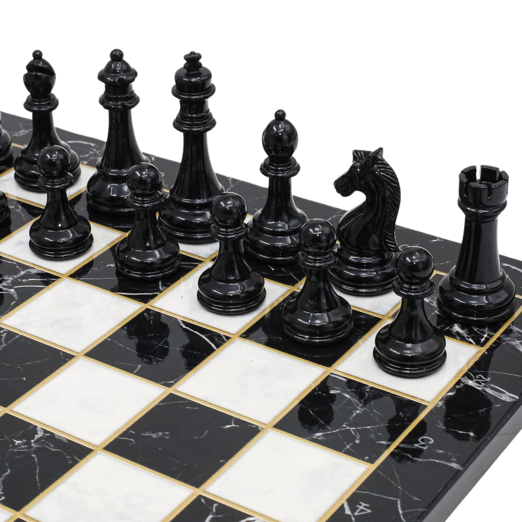 BLACK & WHITE Metal Chess Set | Wooden Chess Board 37CM (15") - Cooper Chess