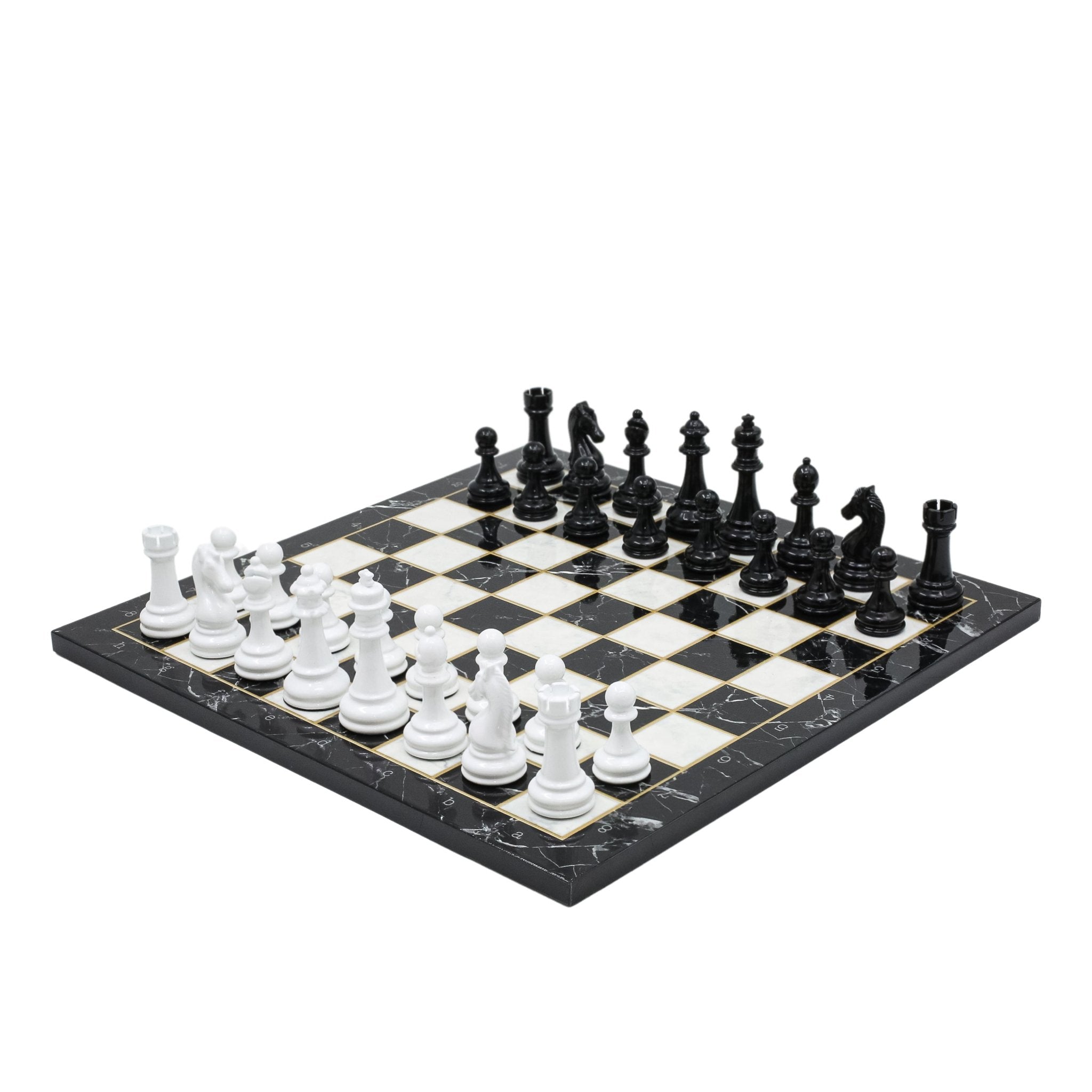 BLACK & WHITE Metal Chess Set | Wooden Chess Board 37CM (15") - Cooper Chess